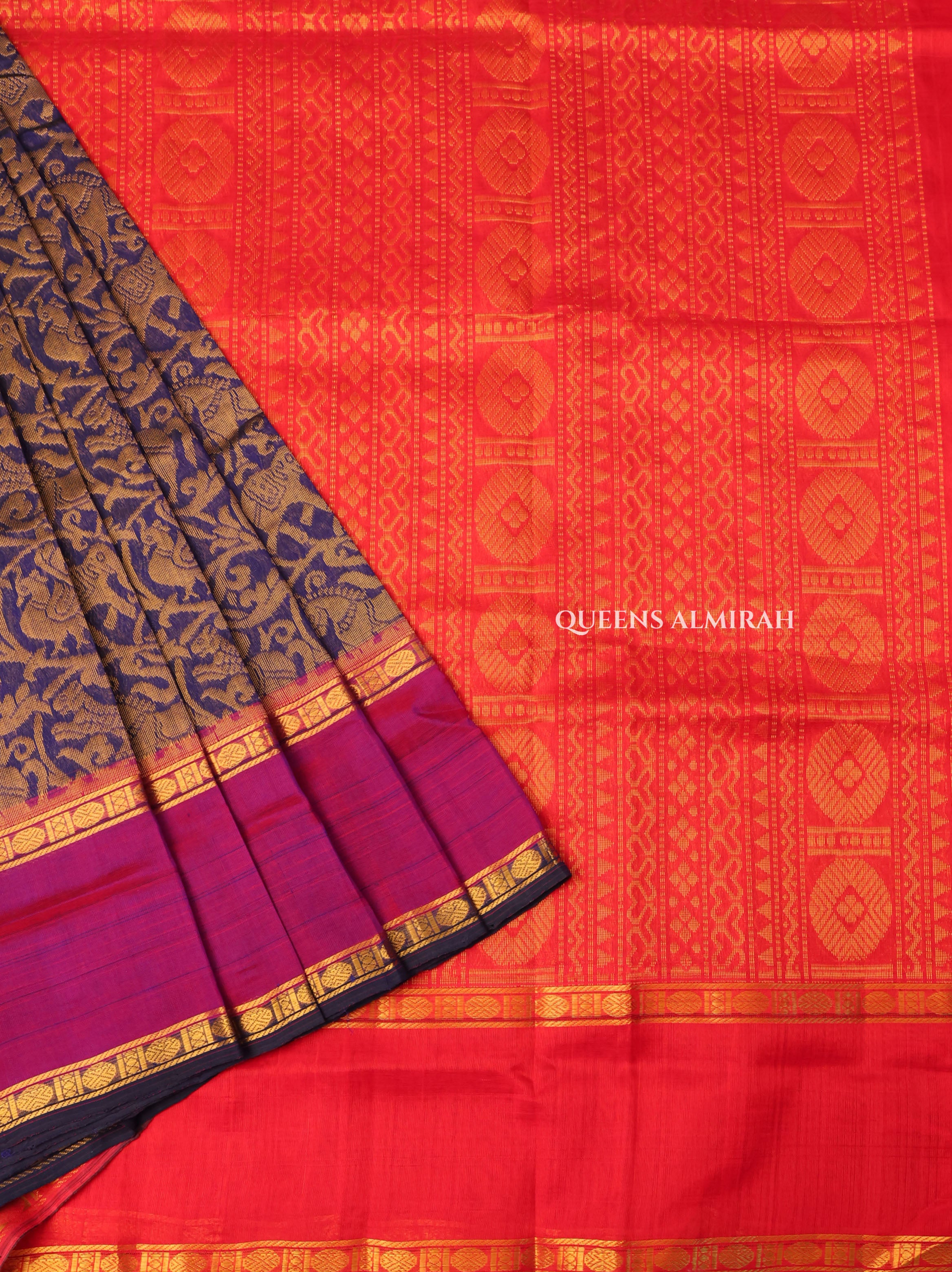 Navy Blue With Purple Vanasingaram Pure Kanchi Silk Cotton Saree
