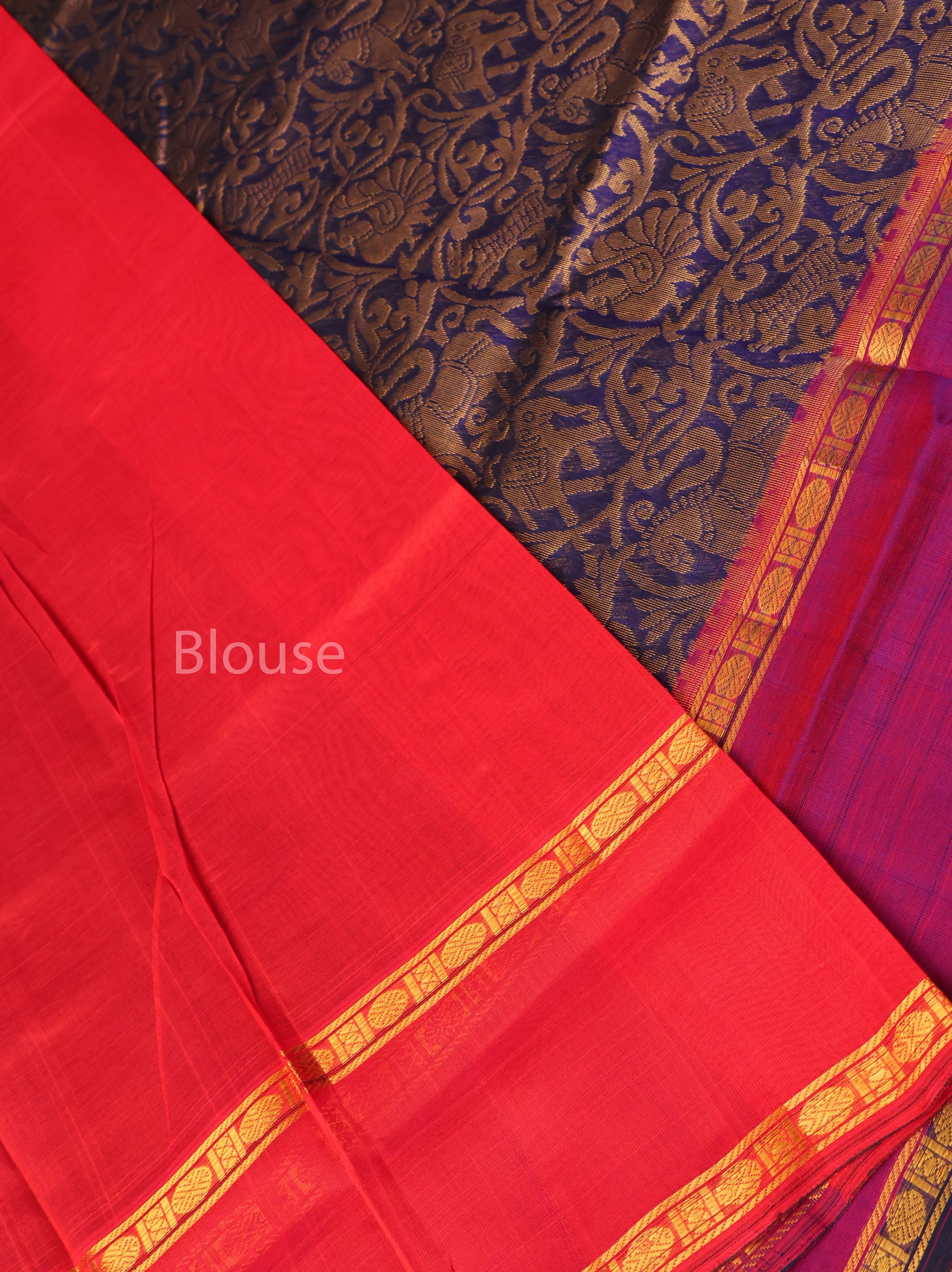 Navy Blue With Purple Vanasingaram Pure Kanchi Silk Cotton Saree