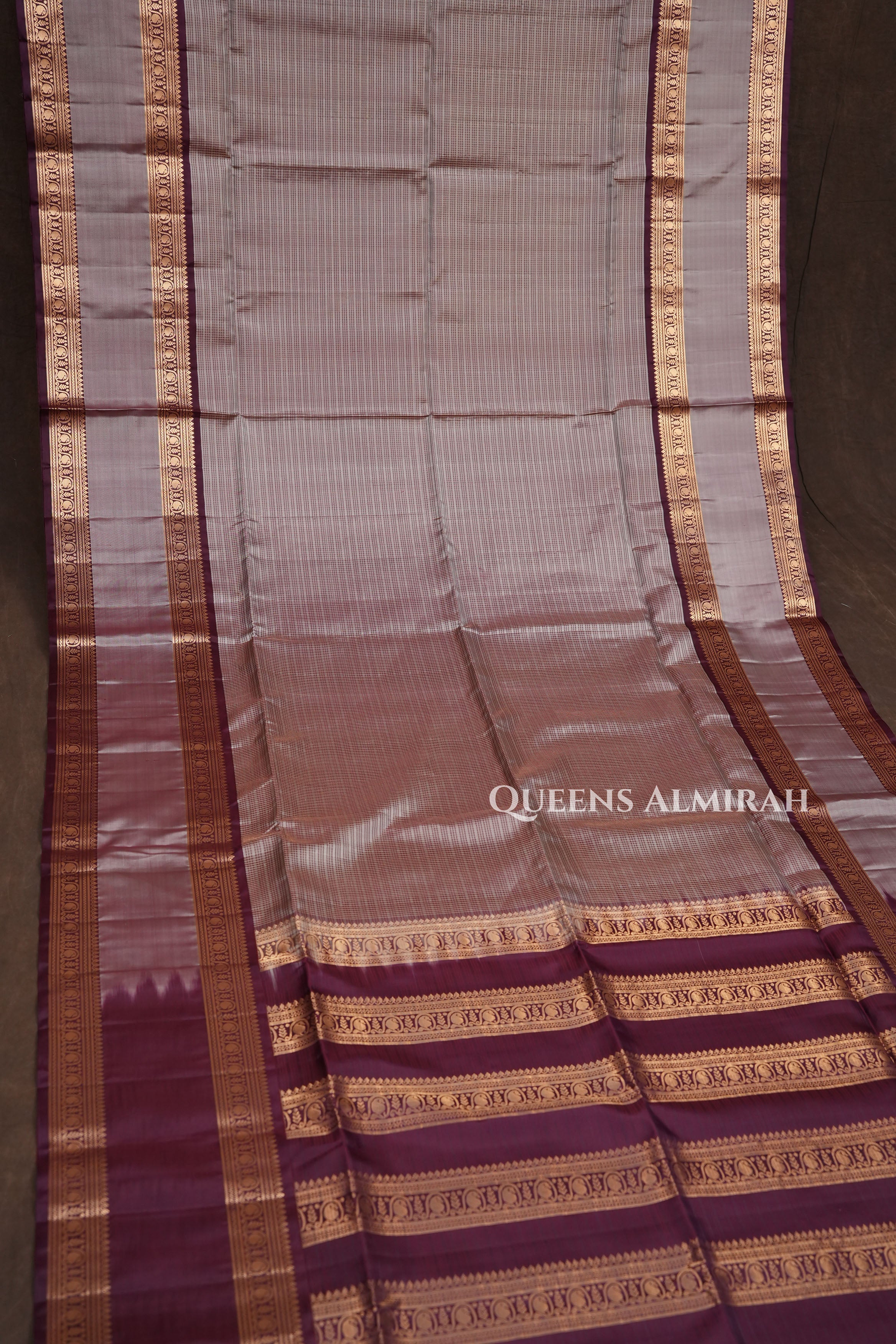 Grey With Coffee Brown Rettapet Border Payadi Pure Soft Silk Saree