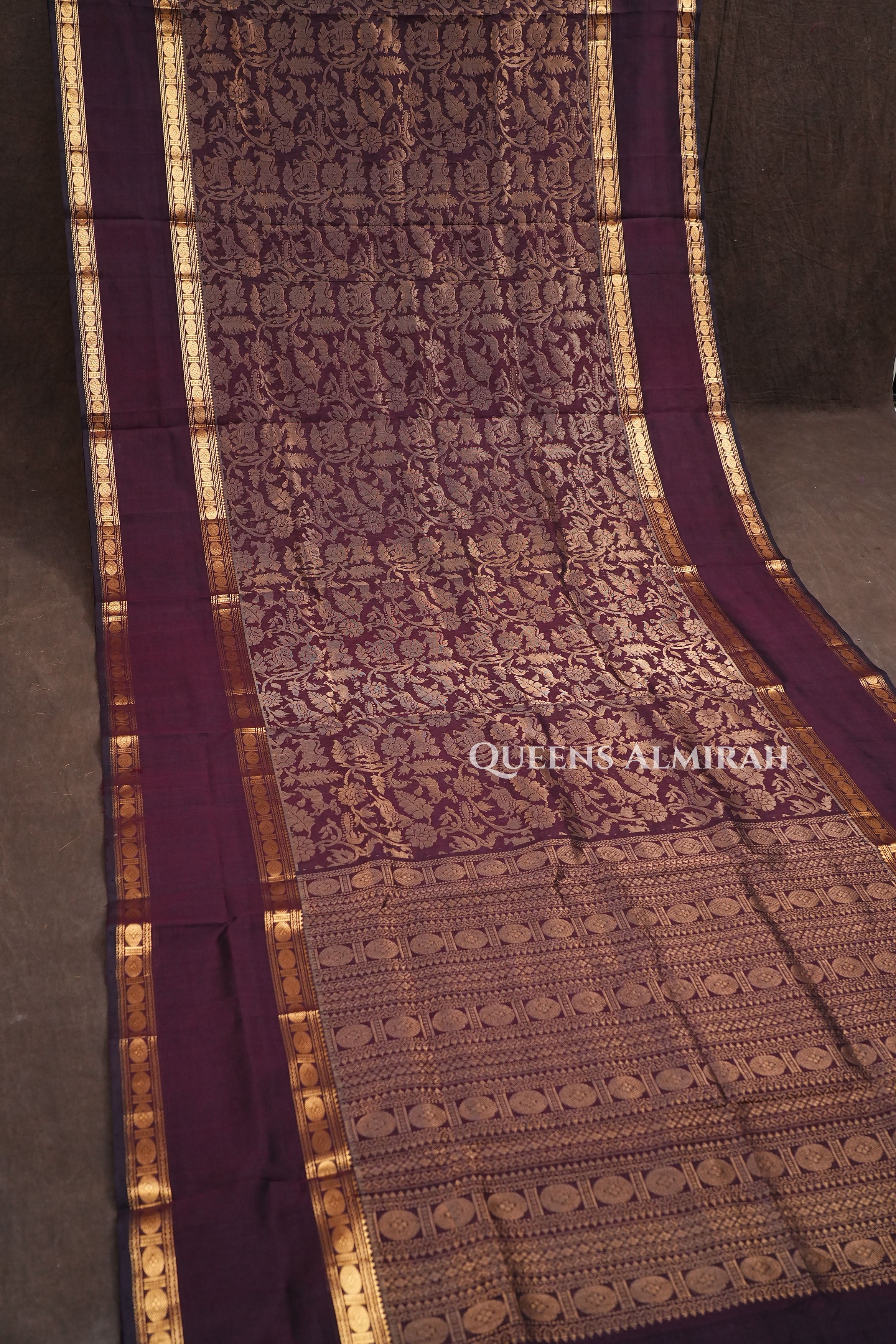 Chocolate Brown Vanasingaram Pure Kanchi Silk Cotton Saree
