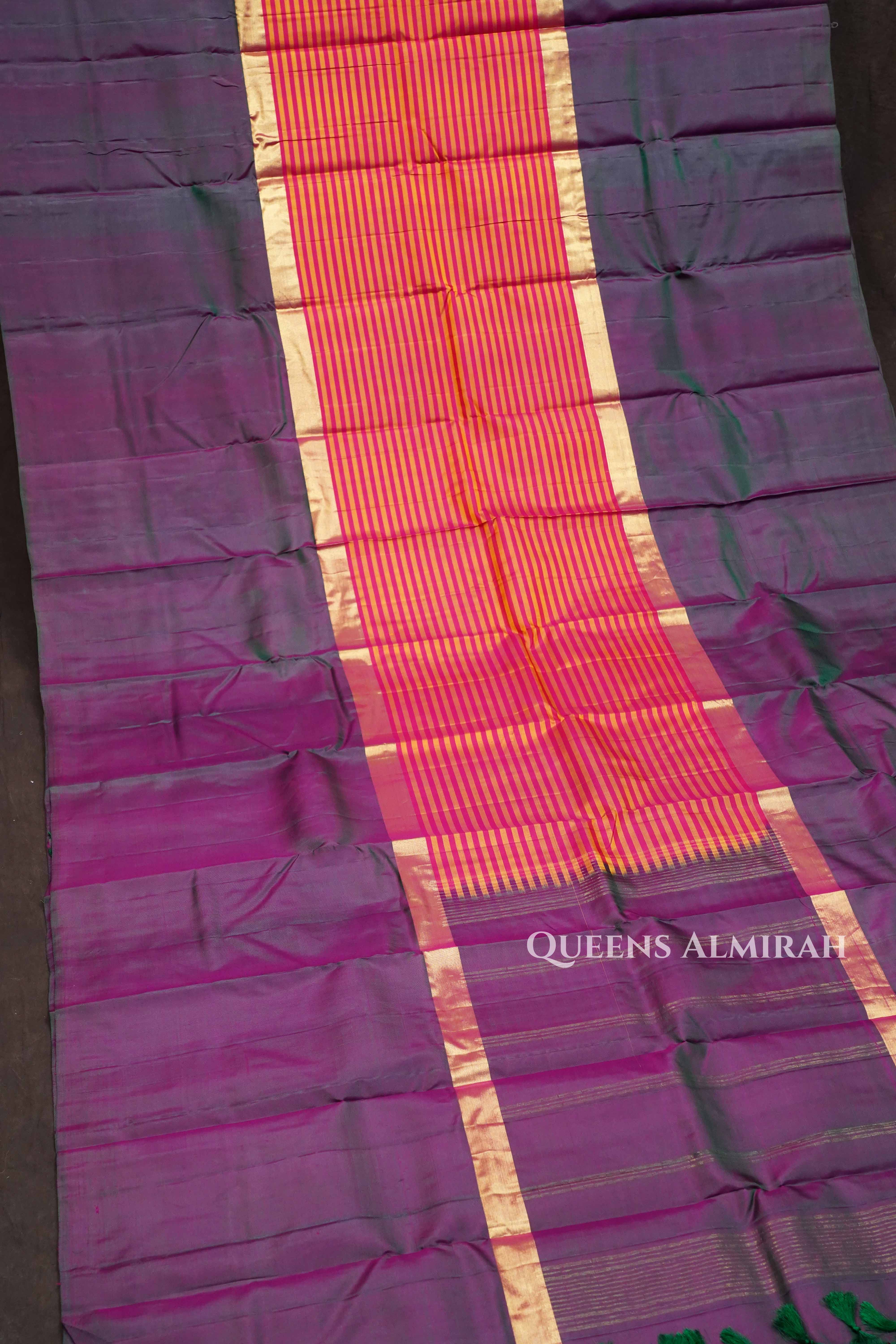Purple With Stripes Pure Kanchivaram Silk Saree
