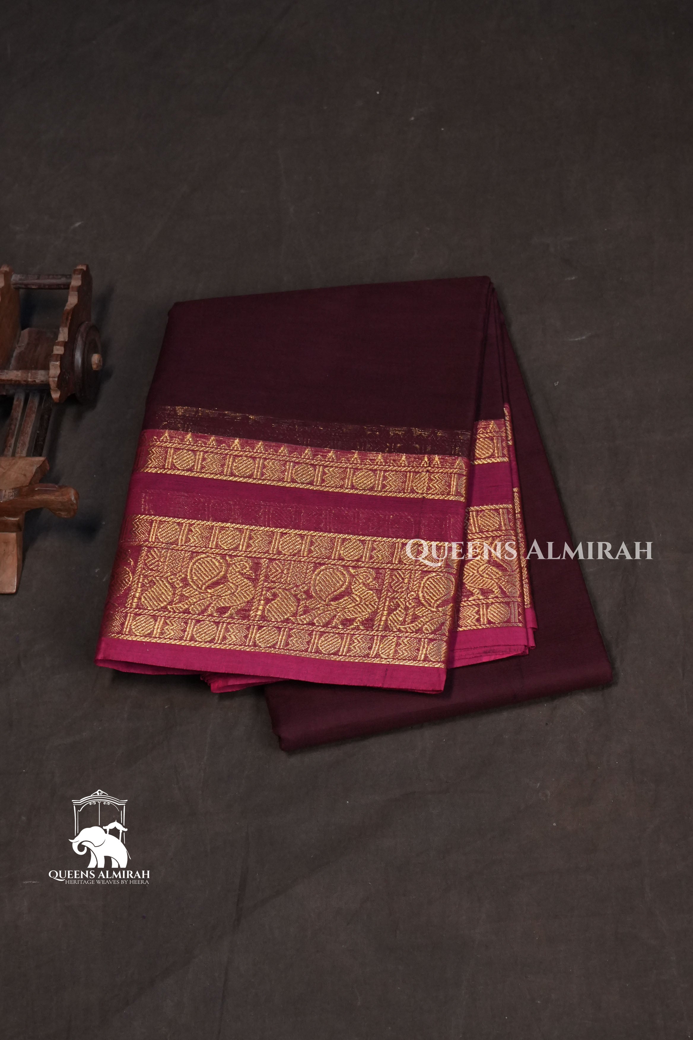 Wine Purple with Magenta Kanchi Cotton Saree