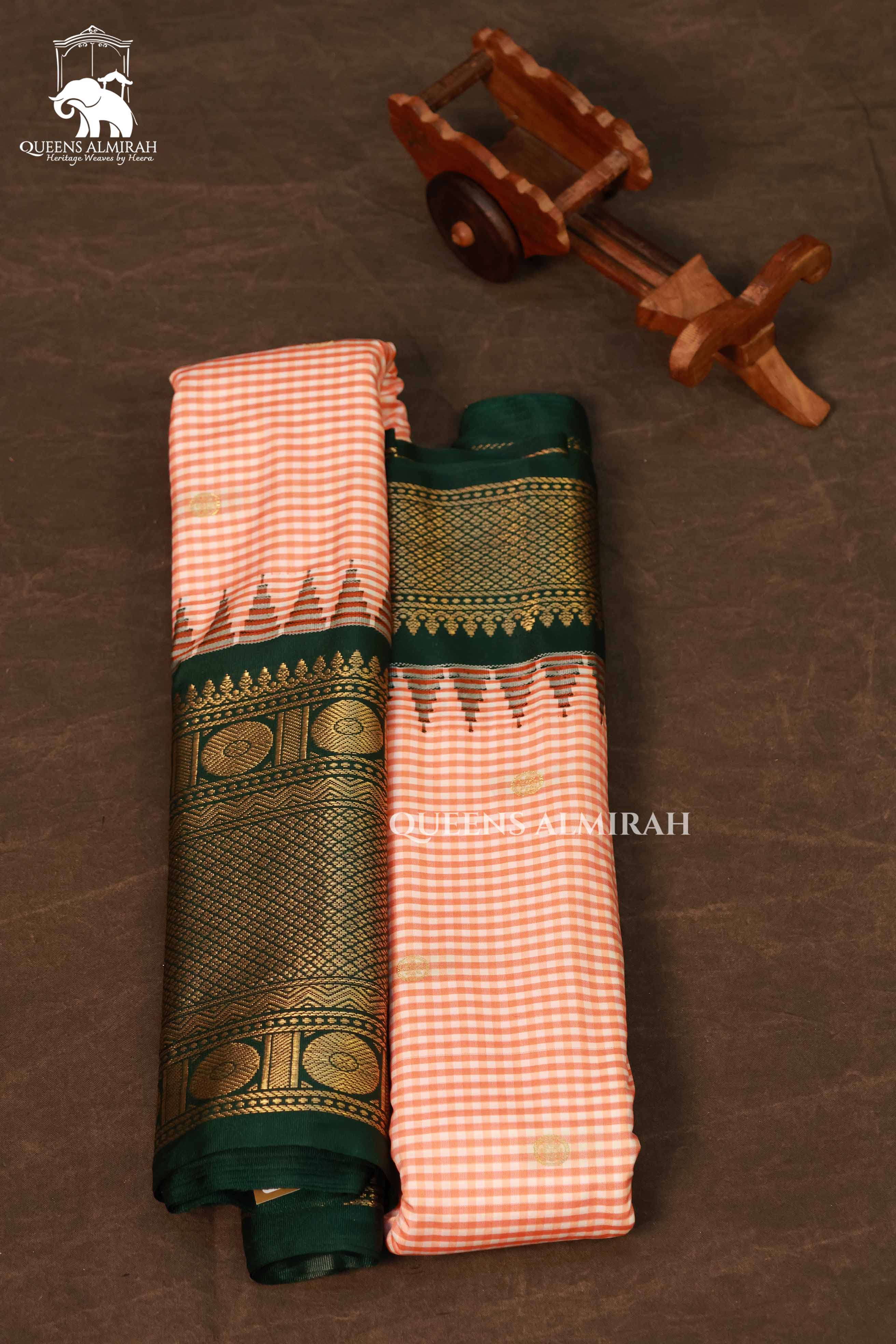 Brown Kattam And Green Border Semi Gadwal Silk Saree