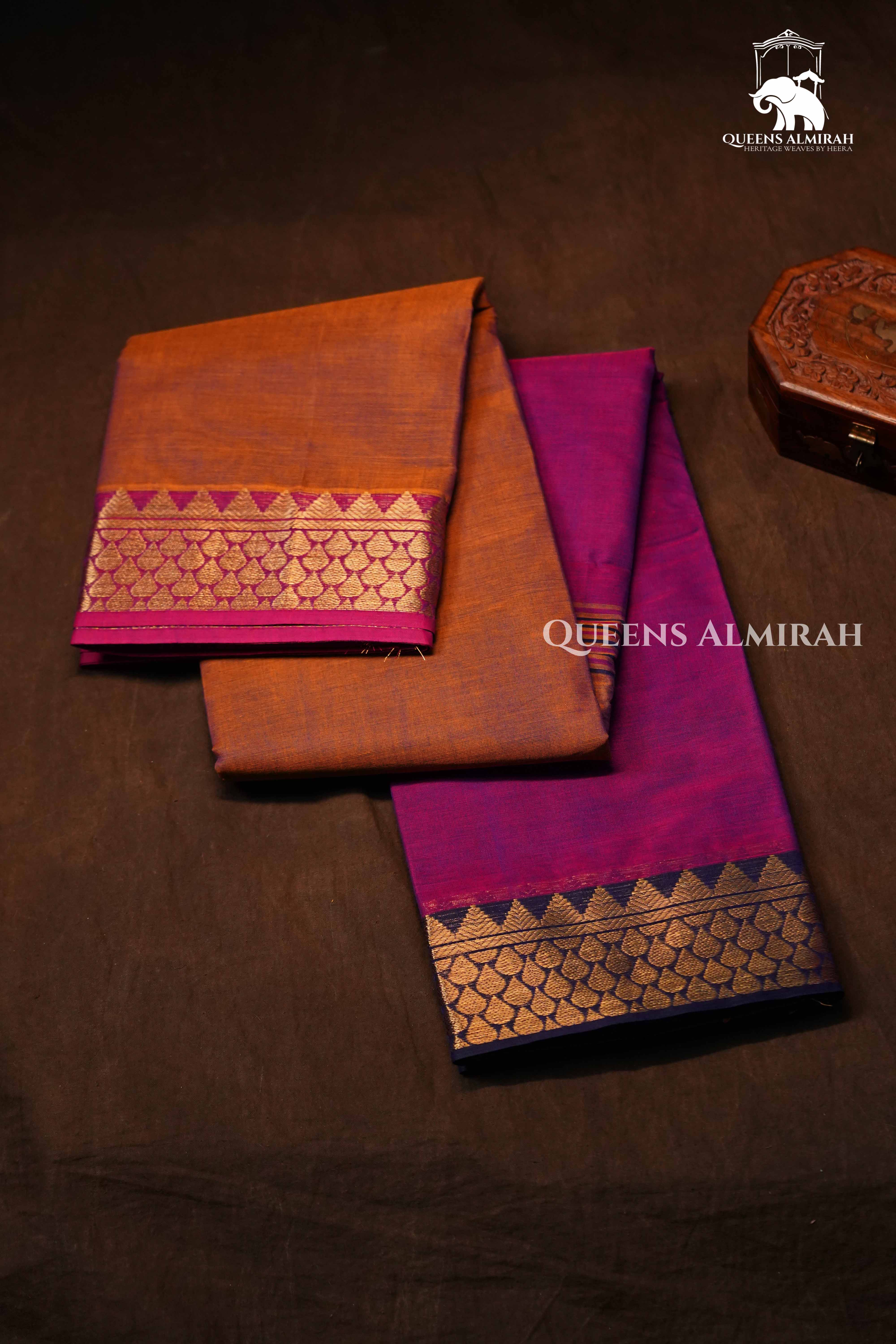 Brown With Magenta Chettinad Cotton Saree