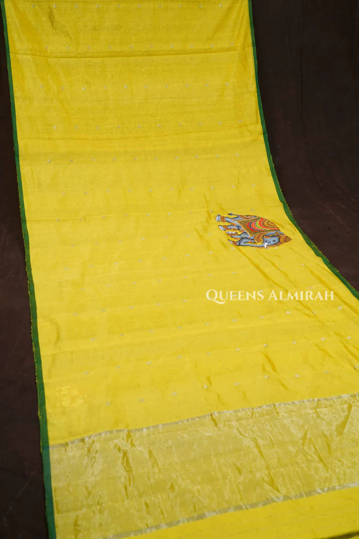 Yellow Gajamukhi Katan Chanderi Silk Saree