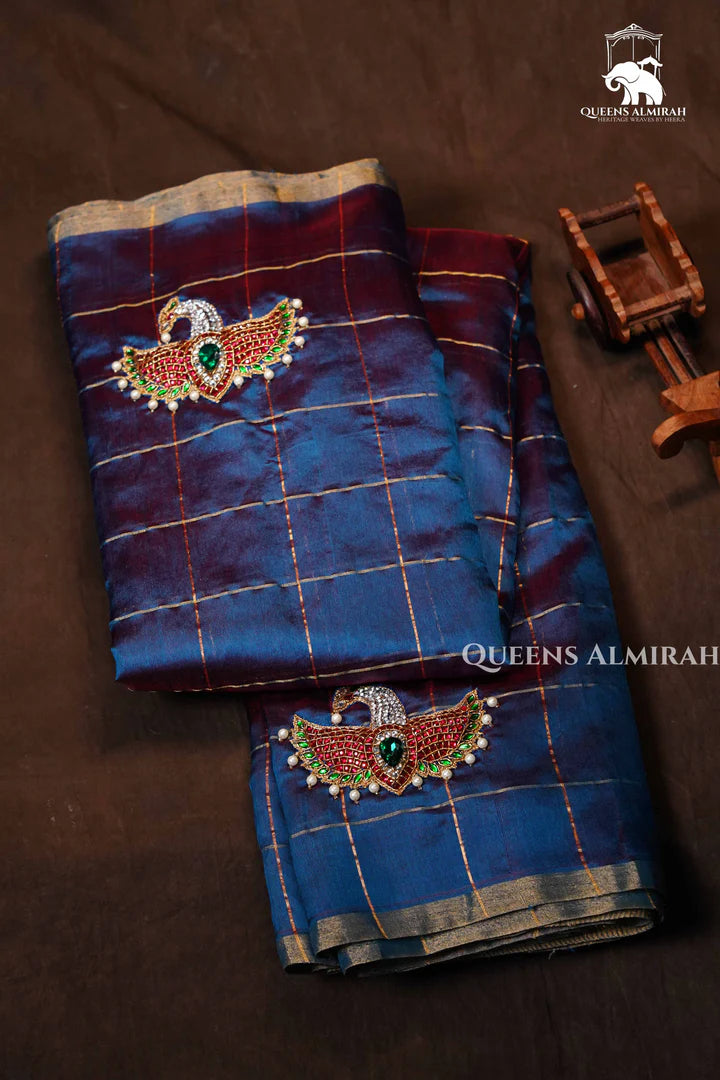 Peacock Blue Maya Pakshi Designer Pure Chanderi Silk Saree