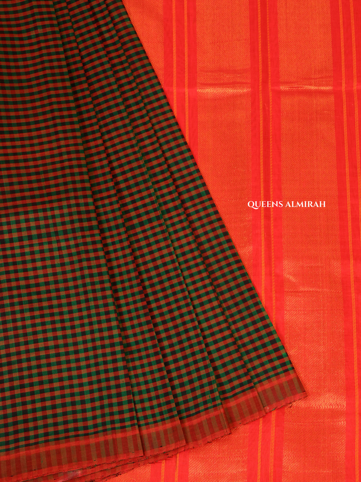 Green With Maroon Kattam Pure Silk Cotton Saree