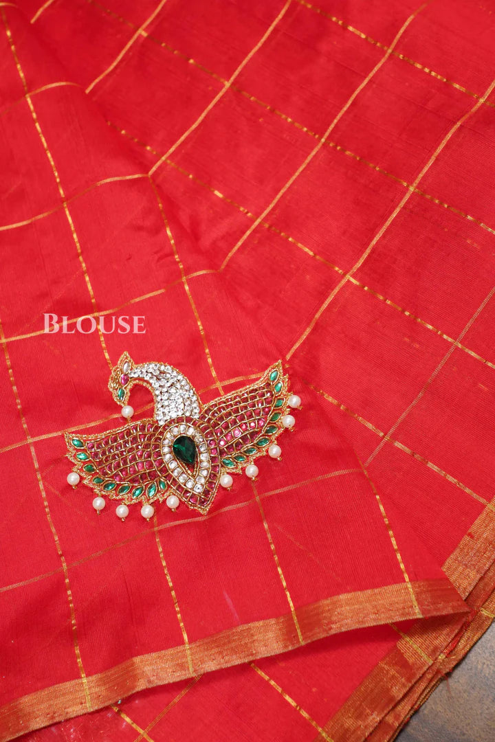 Red Maya Pakshi Designer Pure Chanderi Silk Saree
