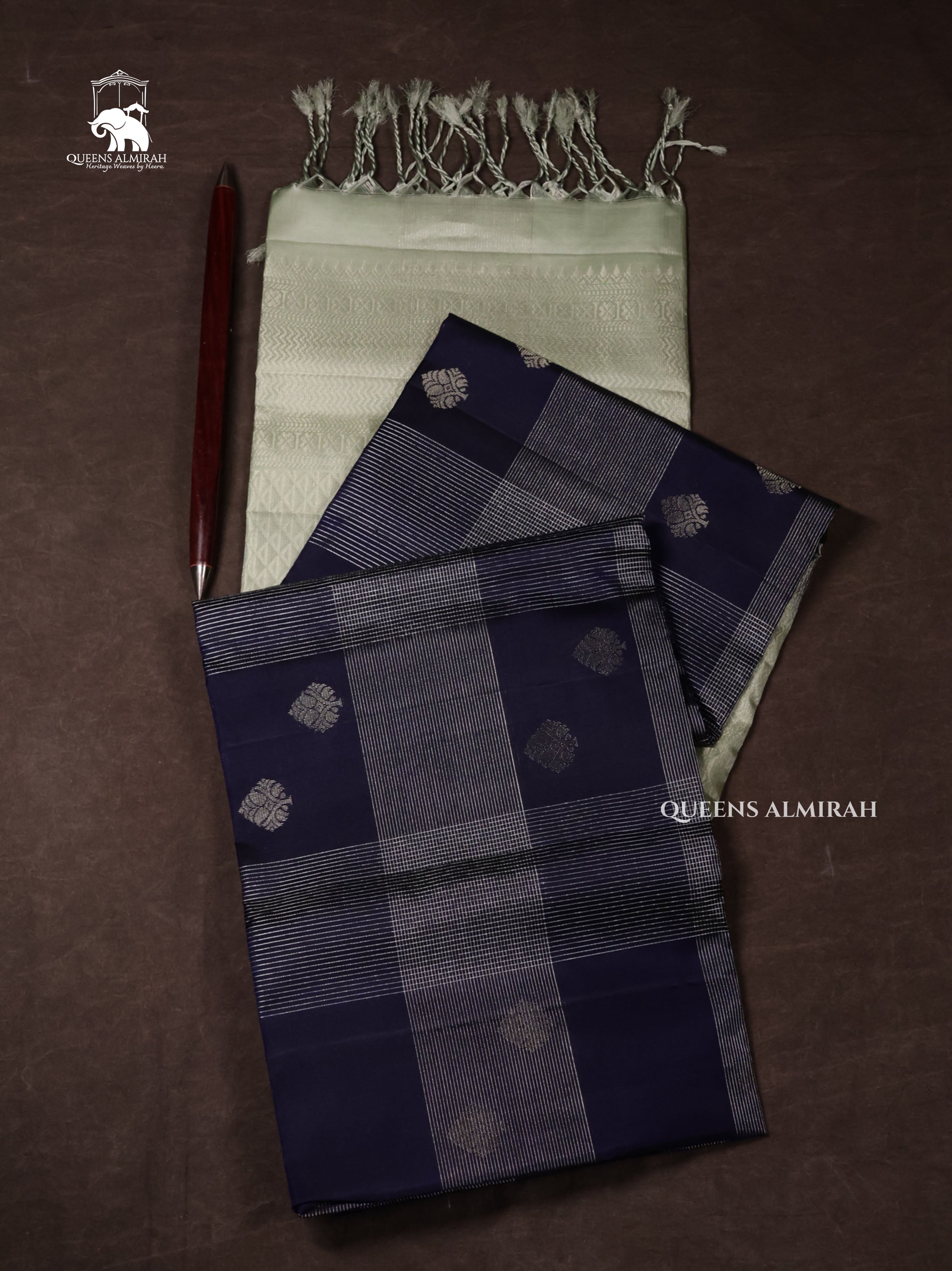 Dark Navy Blue Vairaoosi Kattam Pure Soft Silk Saree