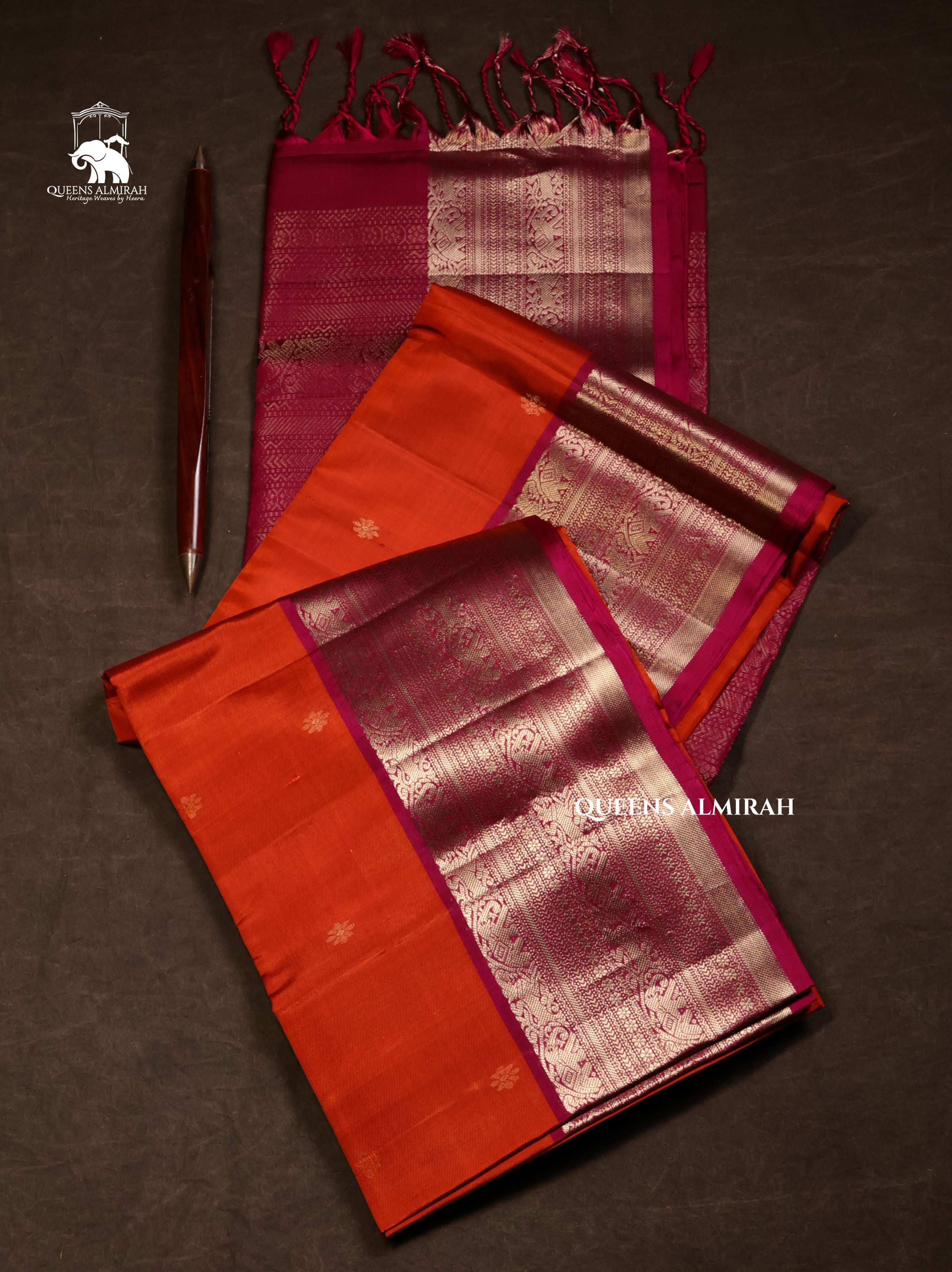 Orange With Magenta Pink Pure Soft Silk Saree
