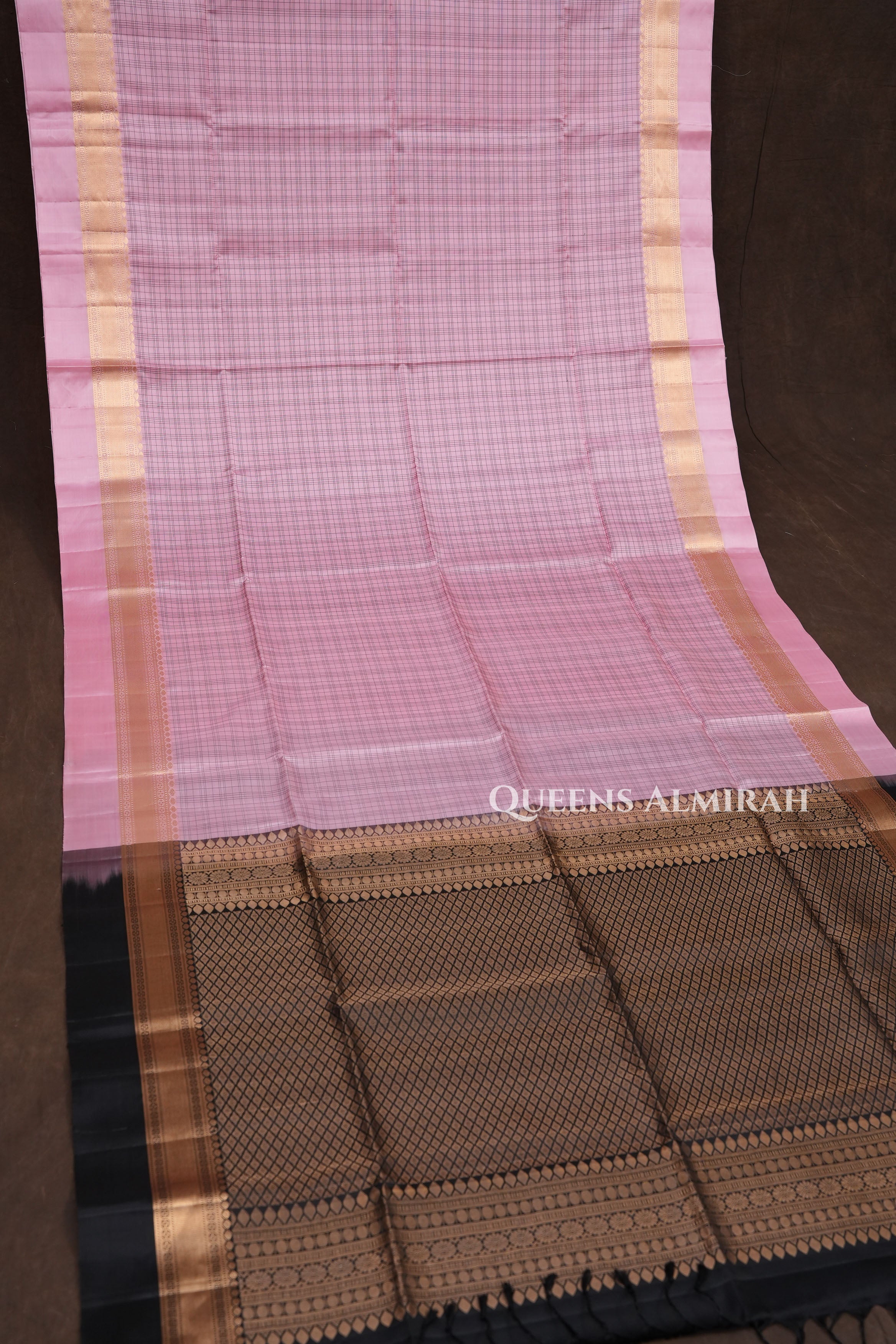 Baby Pink With Black Pure Soft Silk Saree