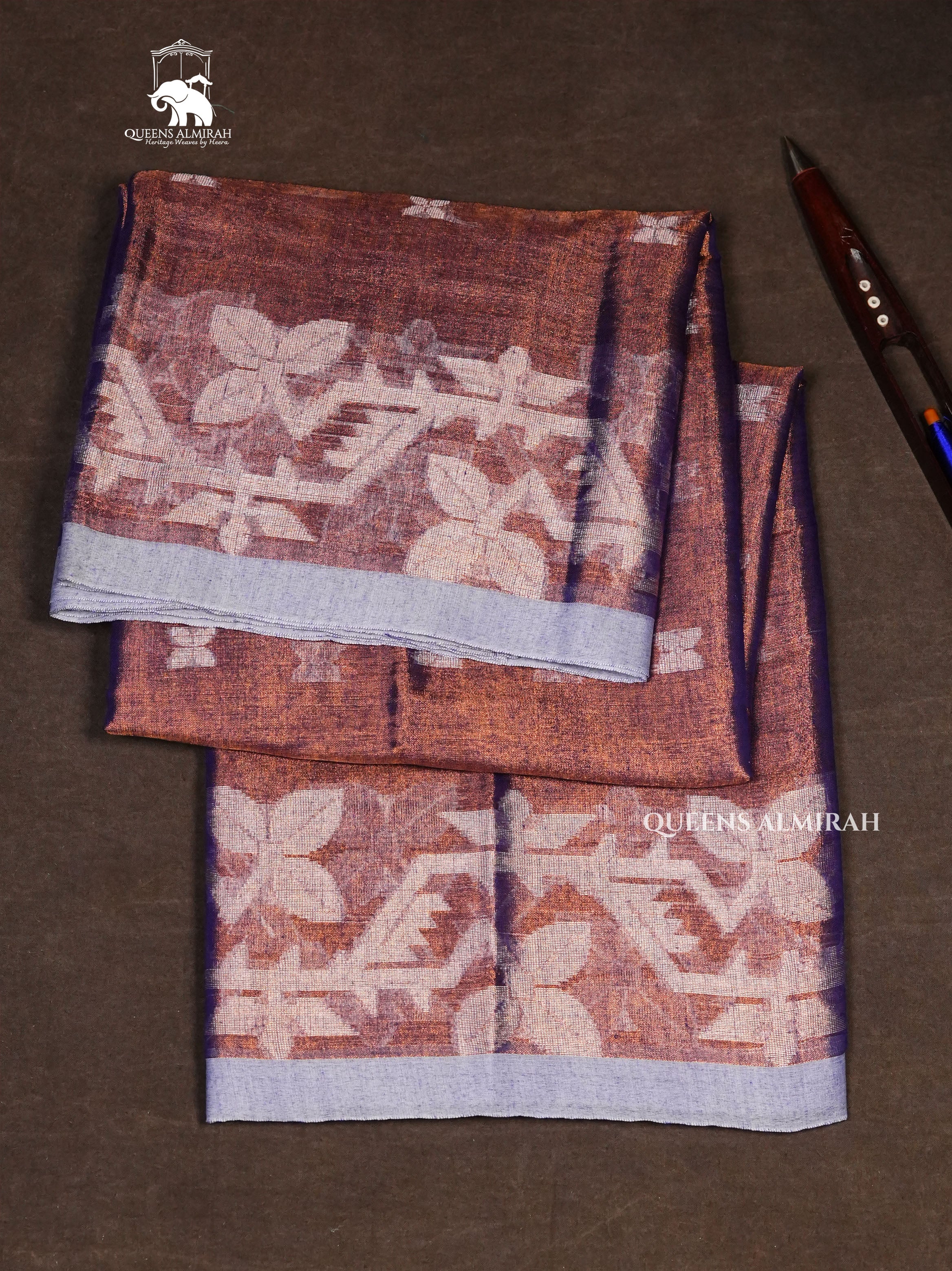 Brown Linen Tissue Saree