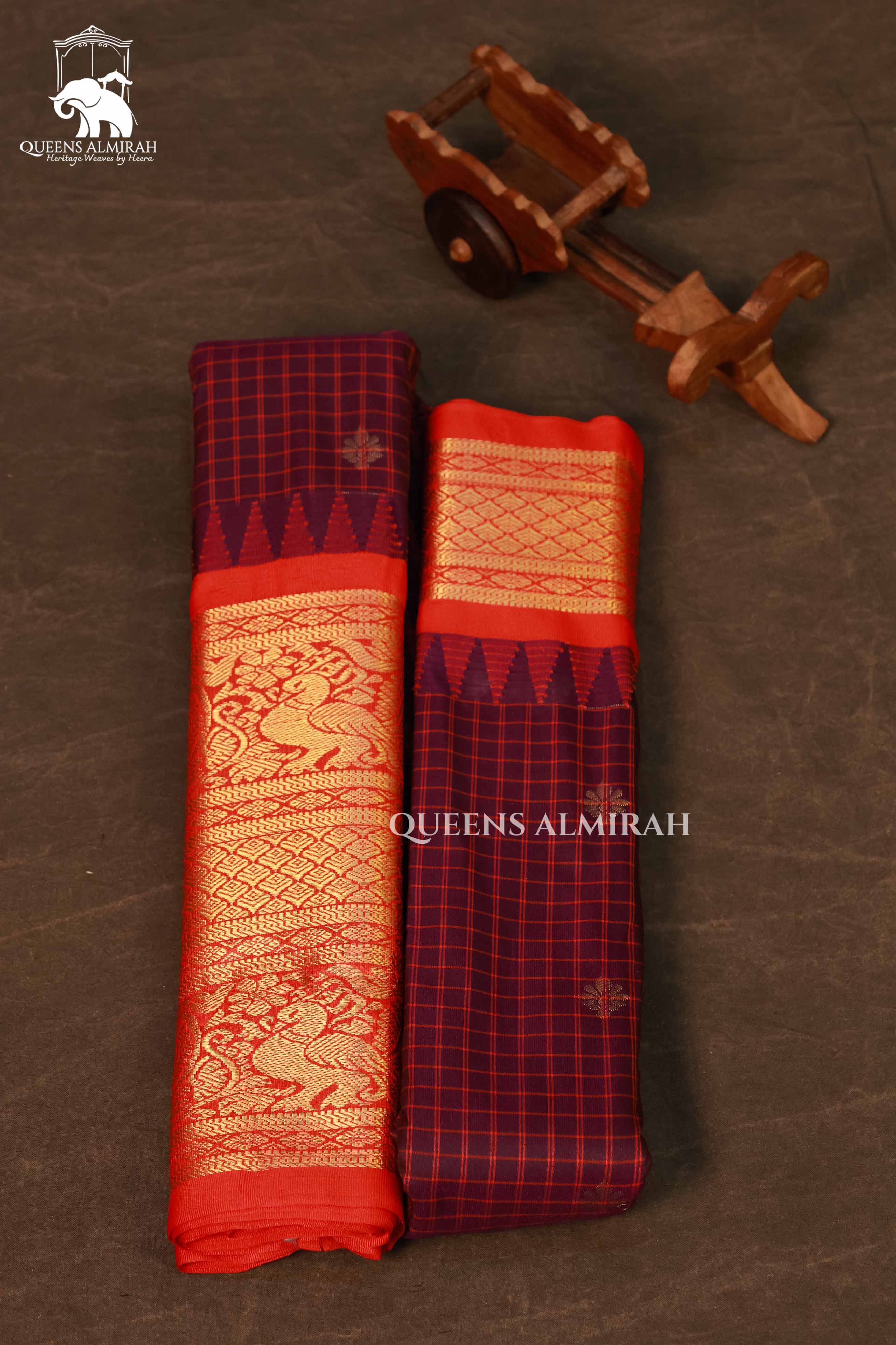 Maroon With Red Long And Short Border  Semi Gadwal Silk Saree