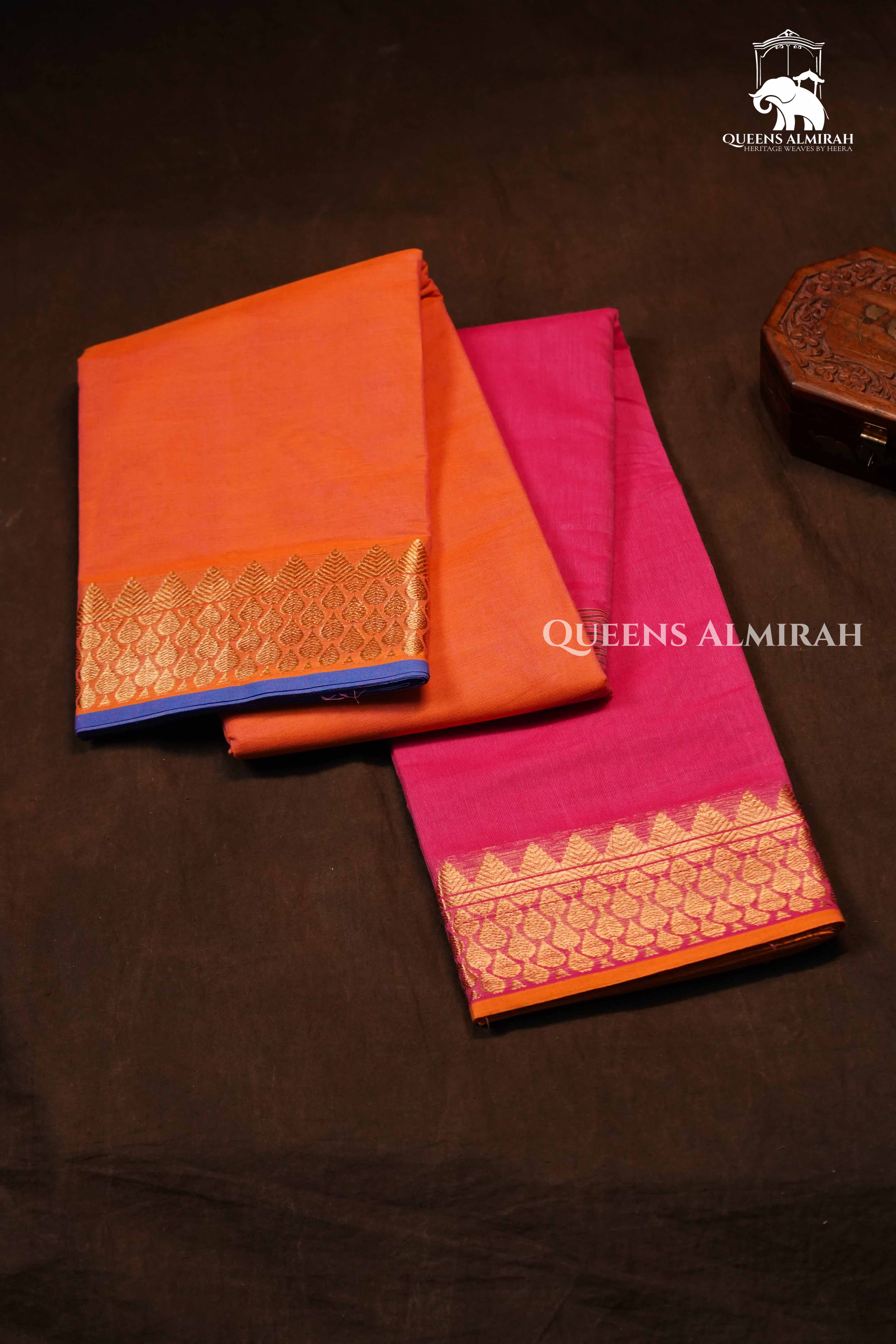 Orange With Pink Chettinad Cotton Saree
