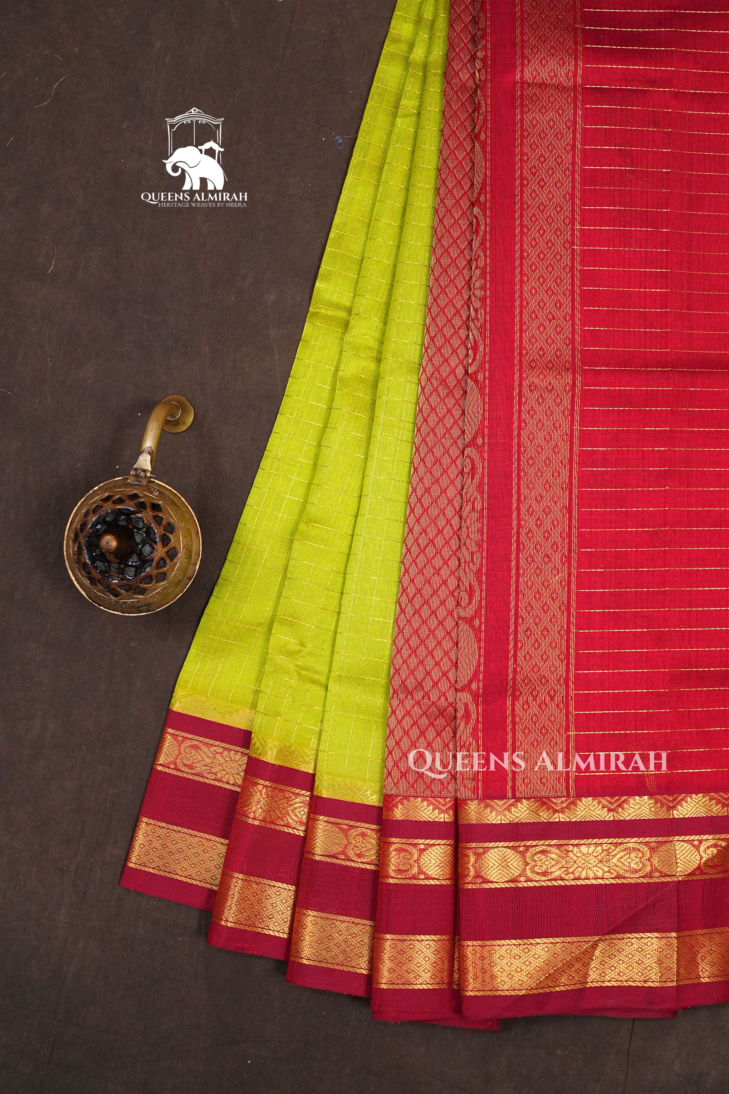 Parrot Green With Red Pure Silk Cotton Saree