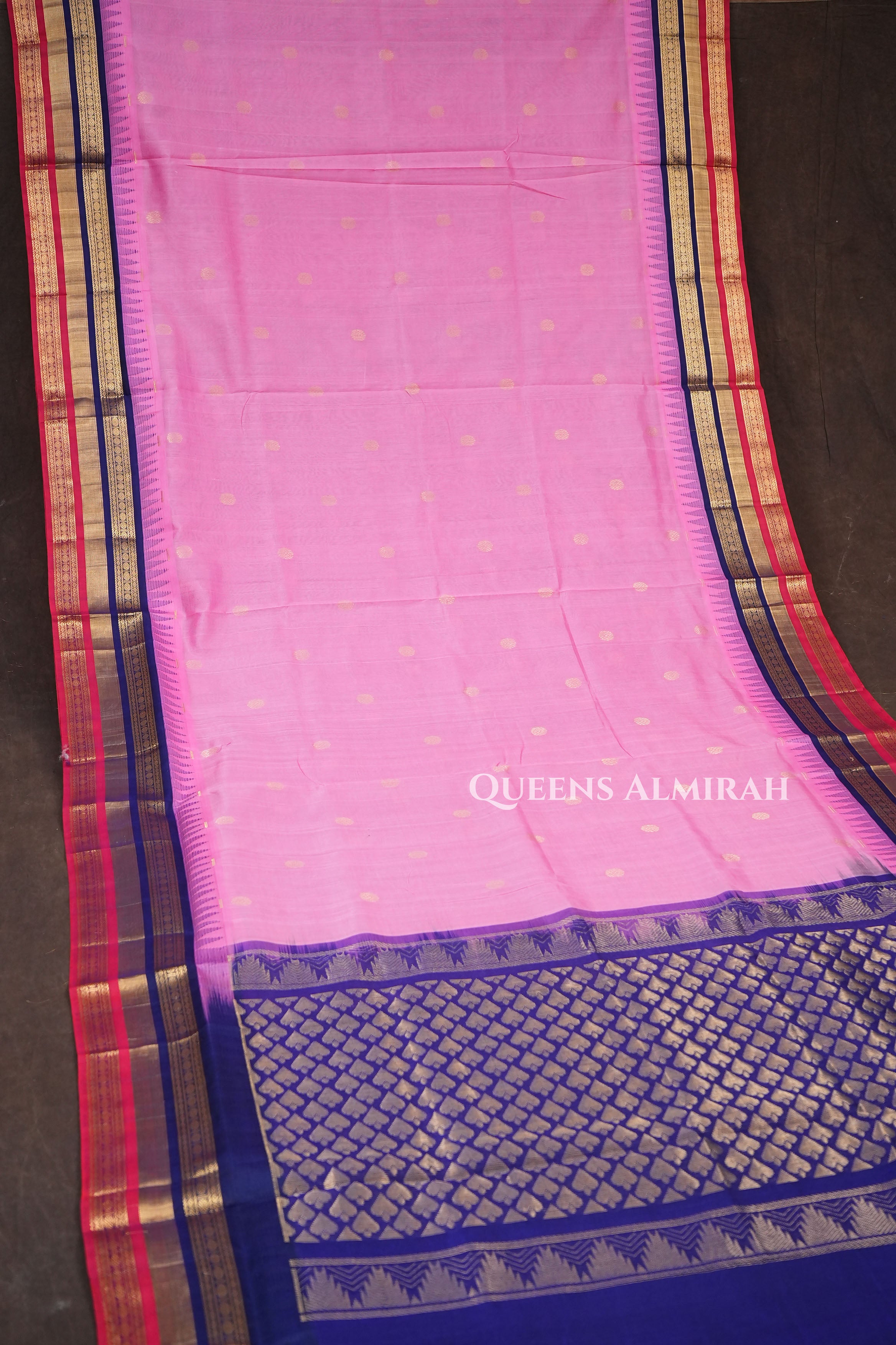 Candy Pink With Navy Blue Pure Kanchi Silk Cotton Saree