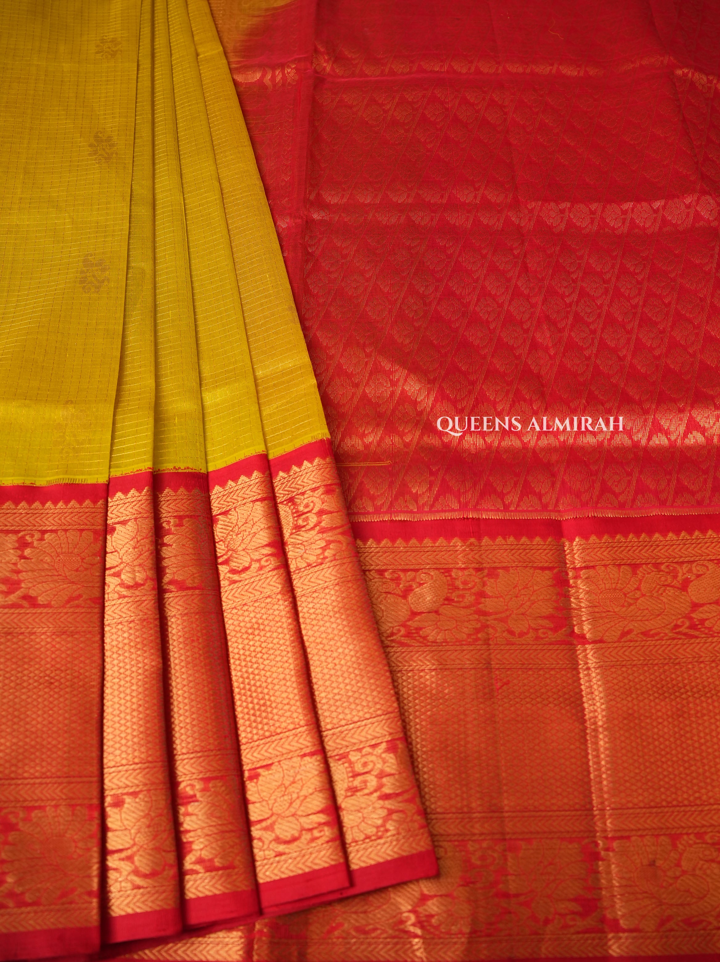 Yellow With Red Pure Silk Cotton Saree