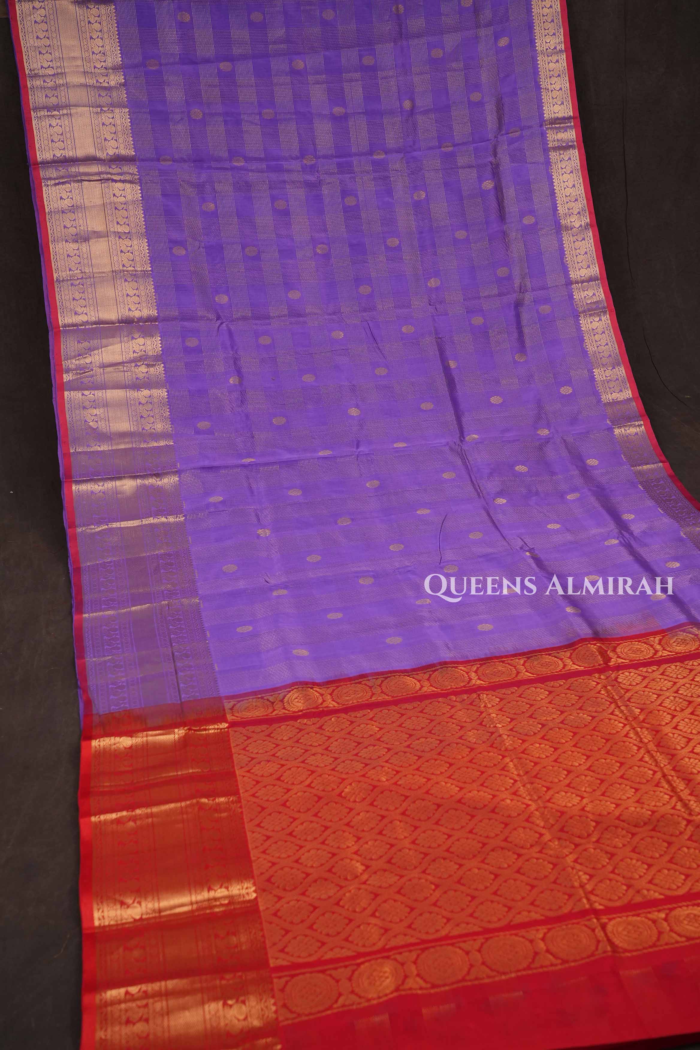Lavender With Red  Pure Silk Cotton Saree