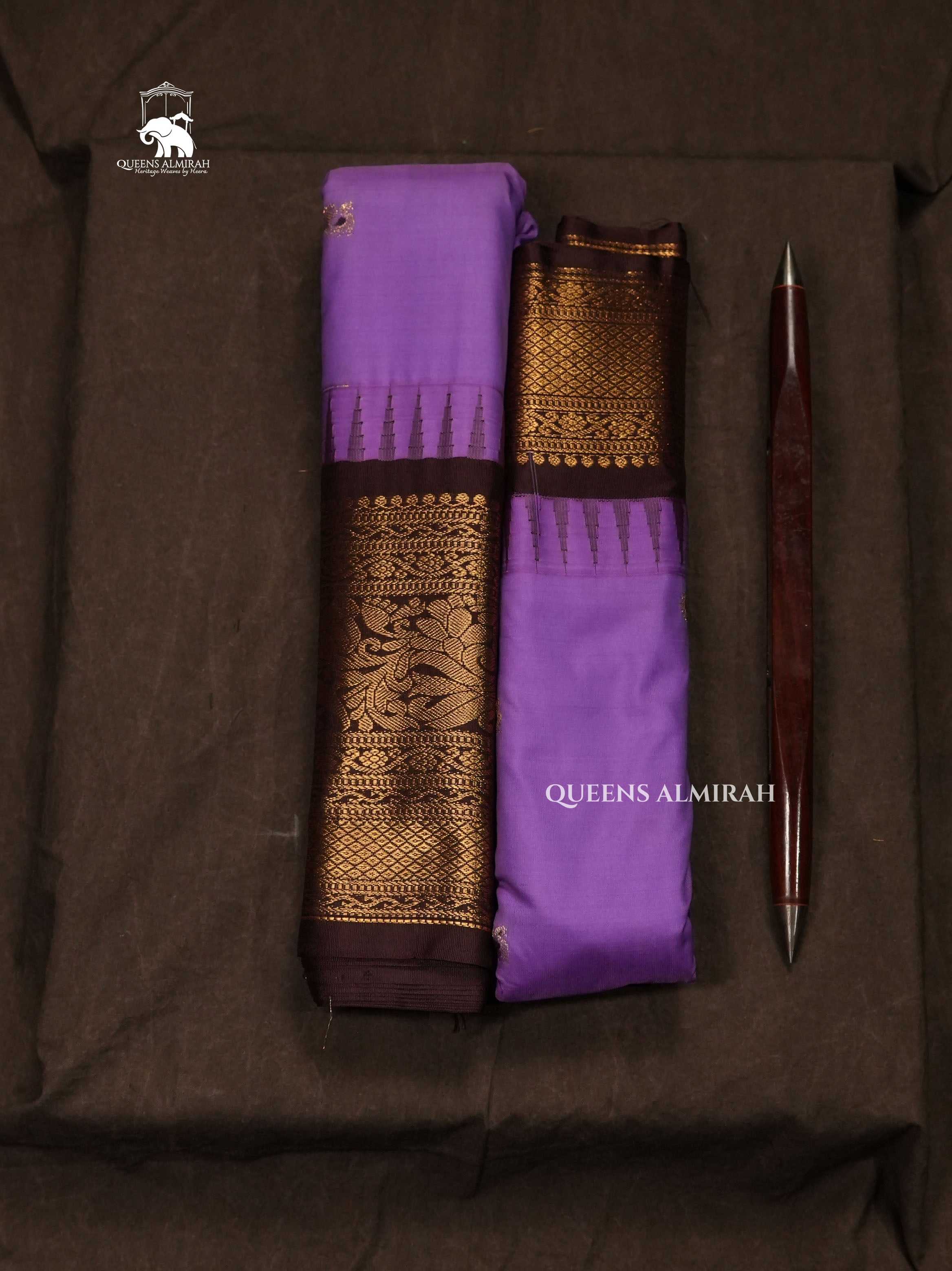 Lavender With Brown Semi Gadwal Silk Saree