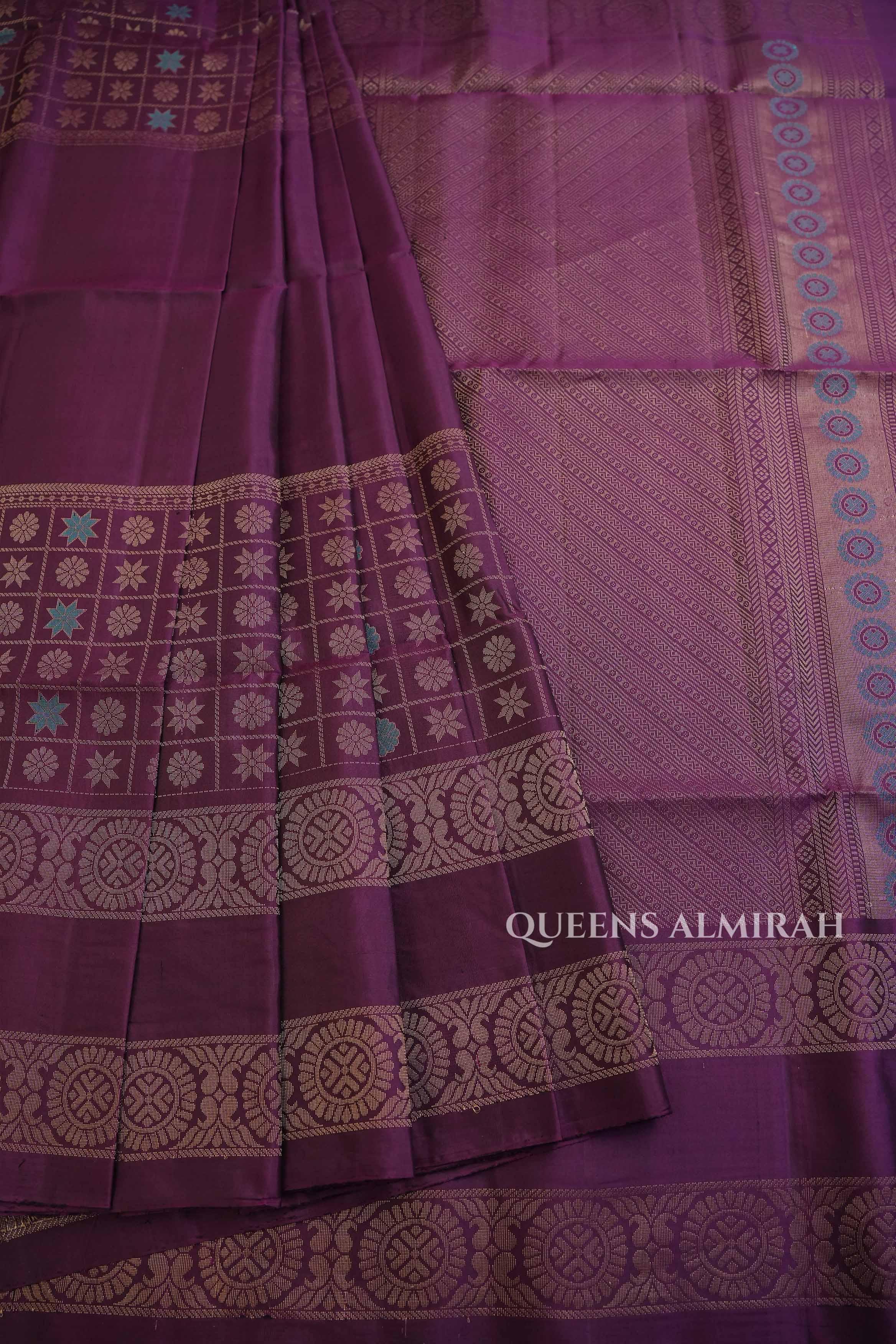 Purple With Rettapet Border Pure Soft Silk Saree