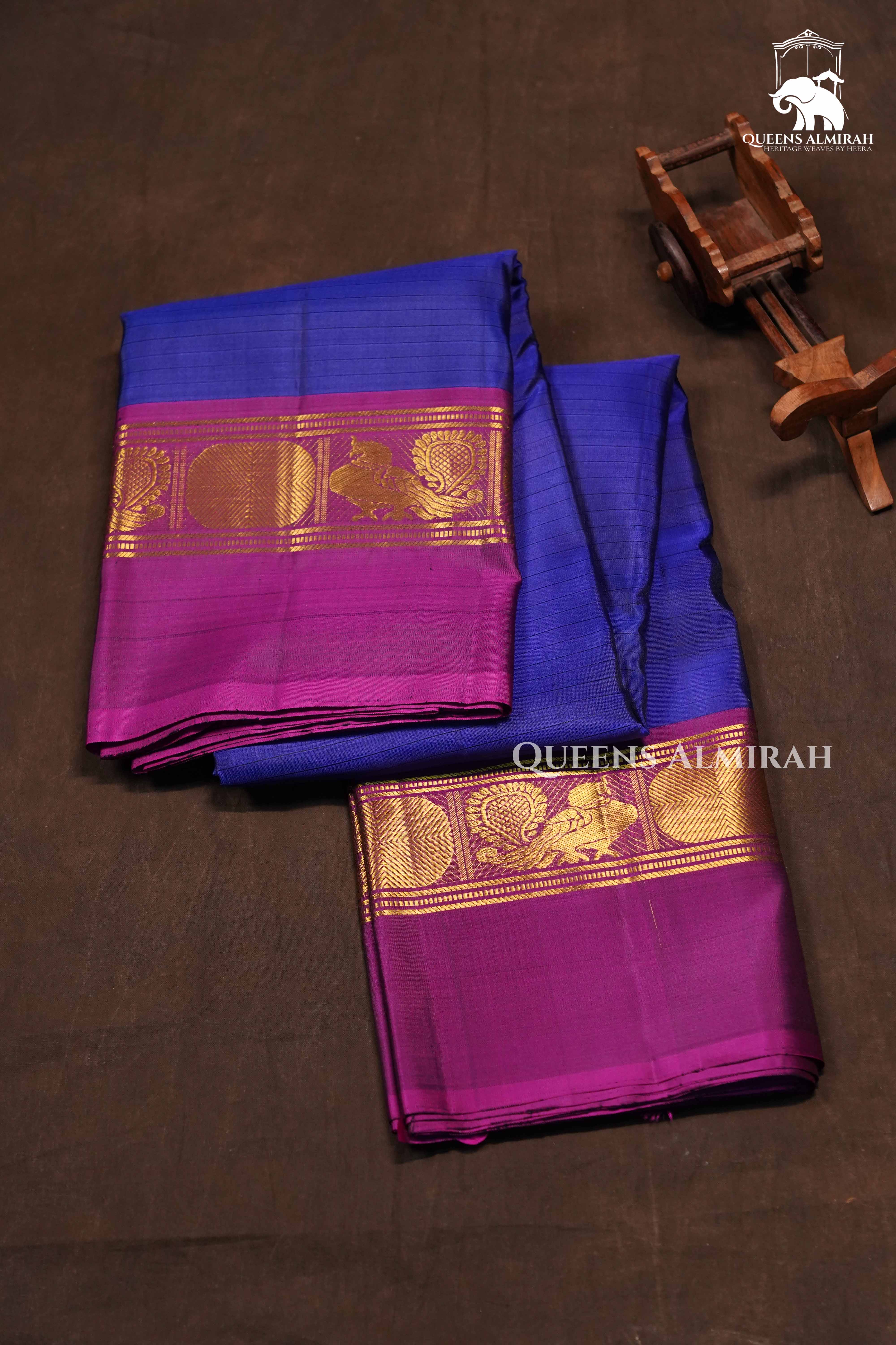 Royal Blue With Purple Pure Kanchivaram Silk Saree