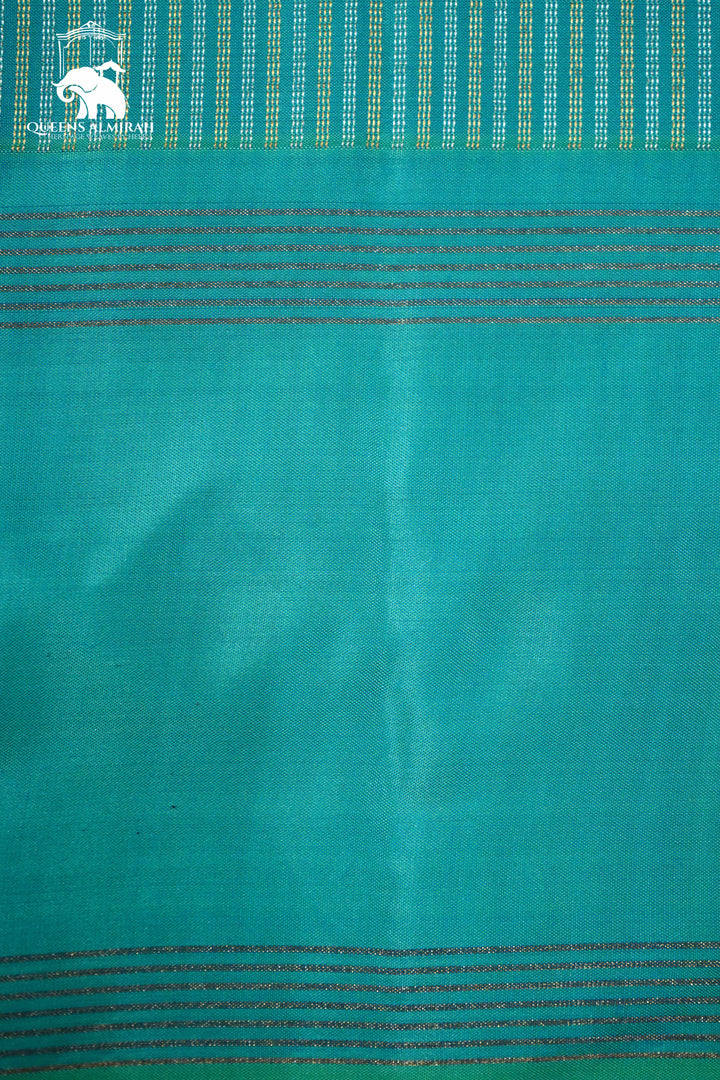 LIGHT TURQOISE BLUE WITH WOVEN BORDER KANCHIVARAM SILK SAREE - Queens Jewel Emporium
