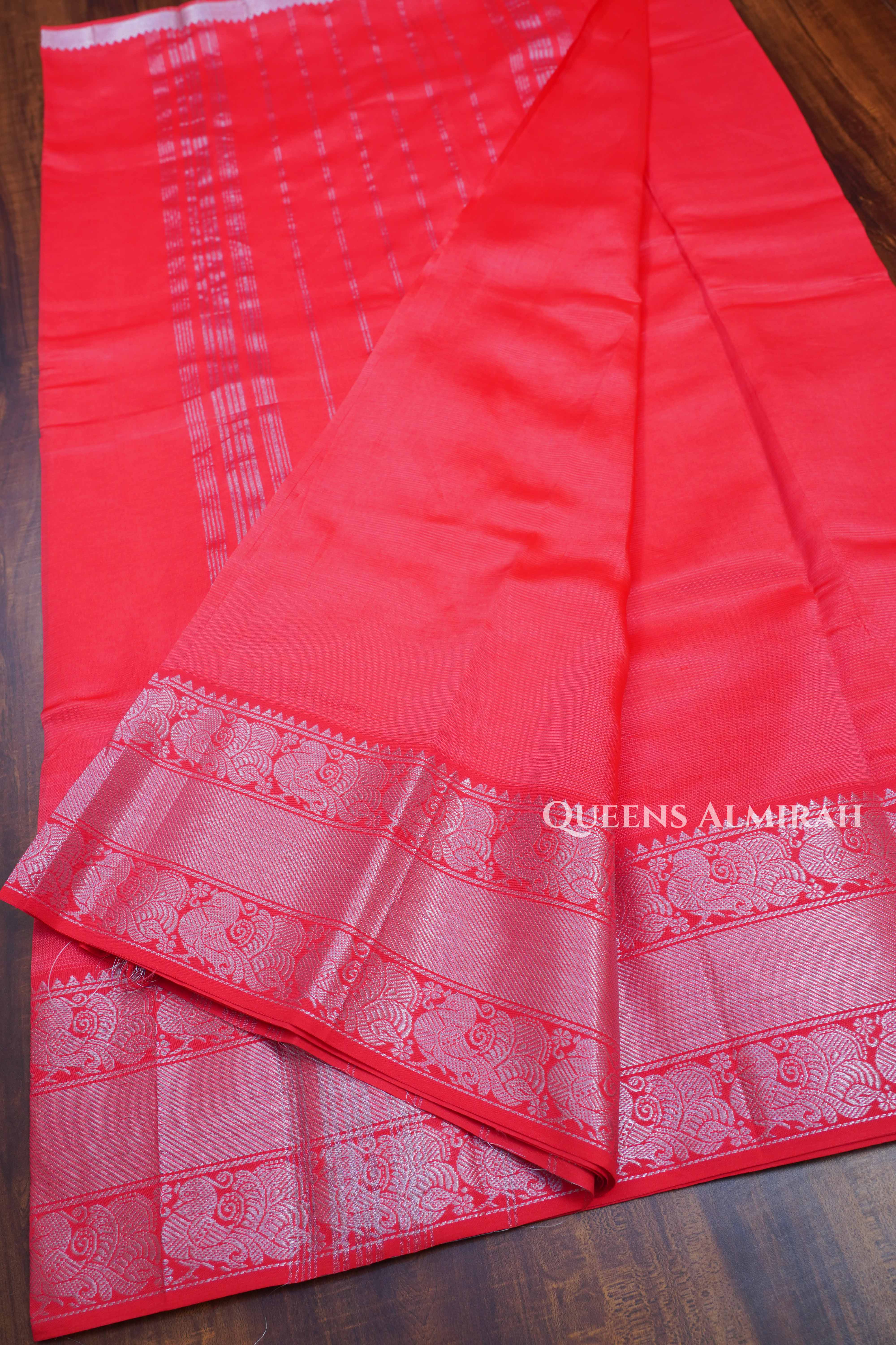 Watermelon Pink Mangalgiri Saree