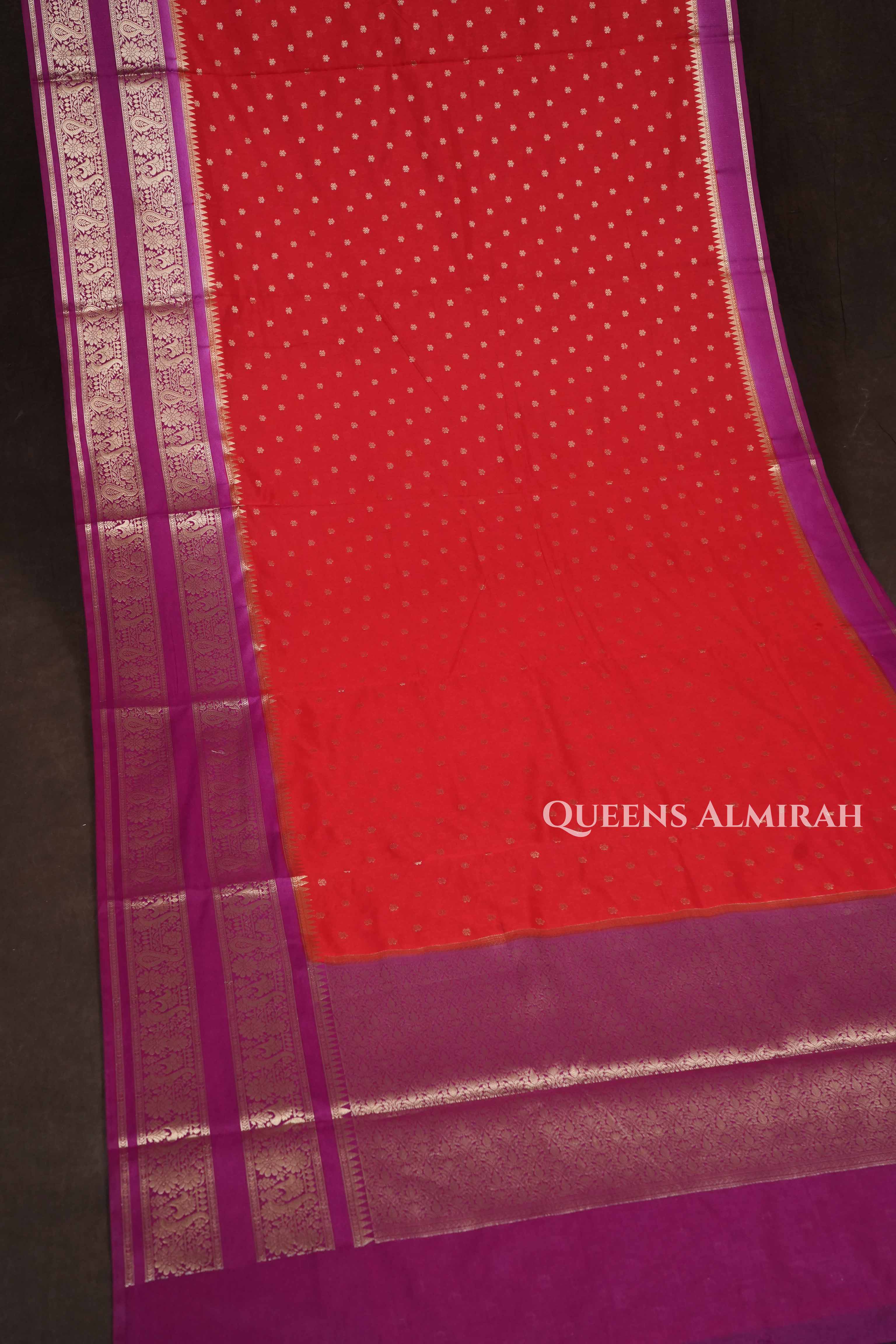 Orange With Rani Pink Semi Banarasi Katan soft Silk Saree