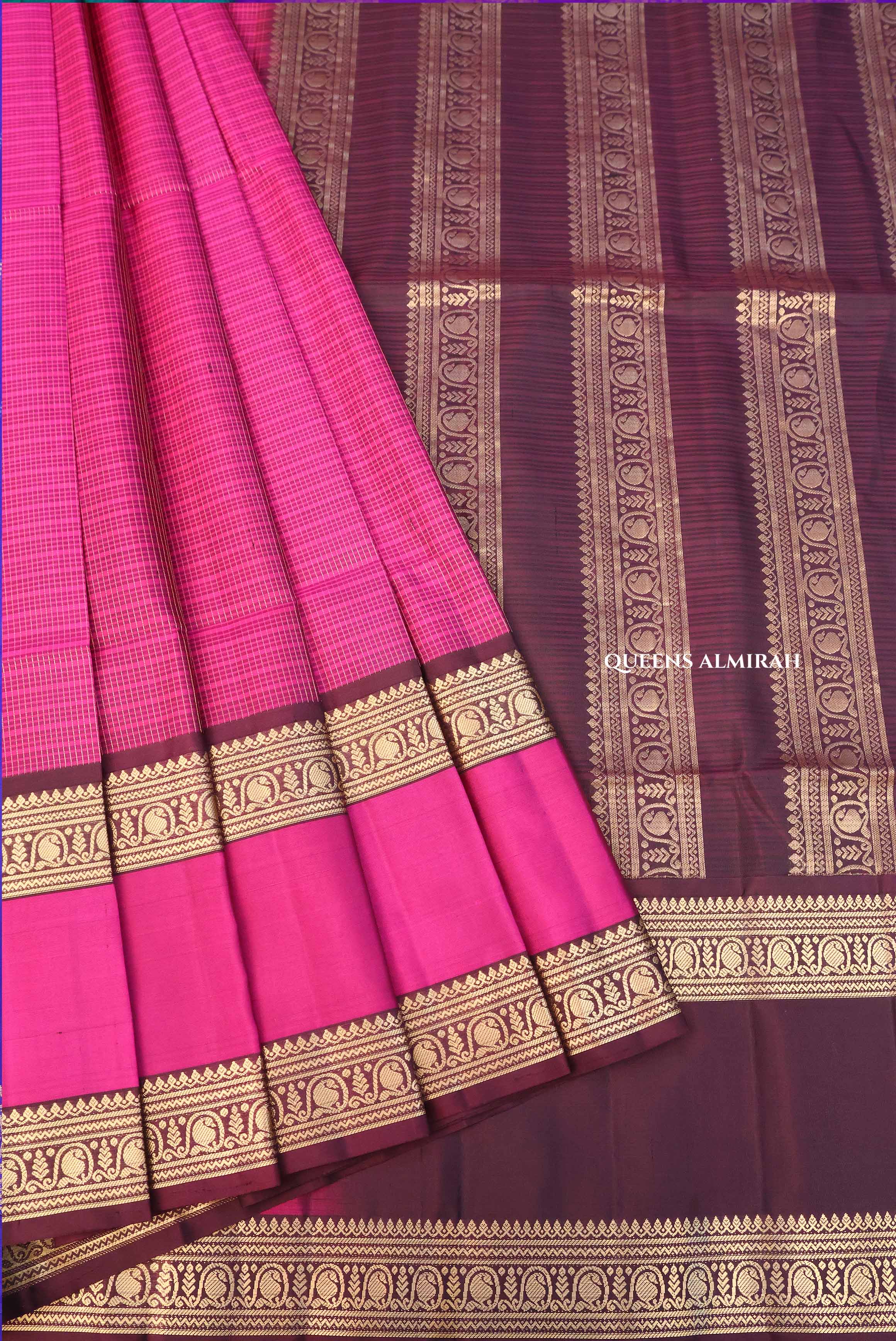 Dusky Rose With Dark Brown Payadi Pure Soft Silk Saree