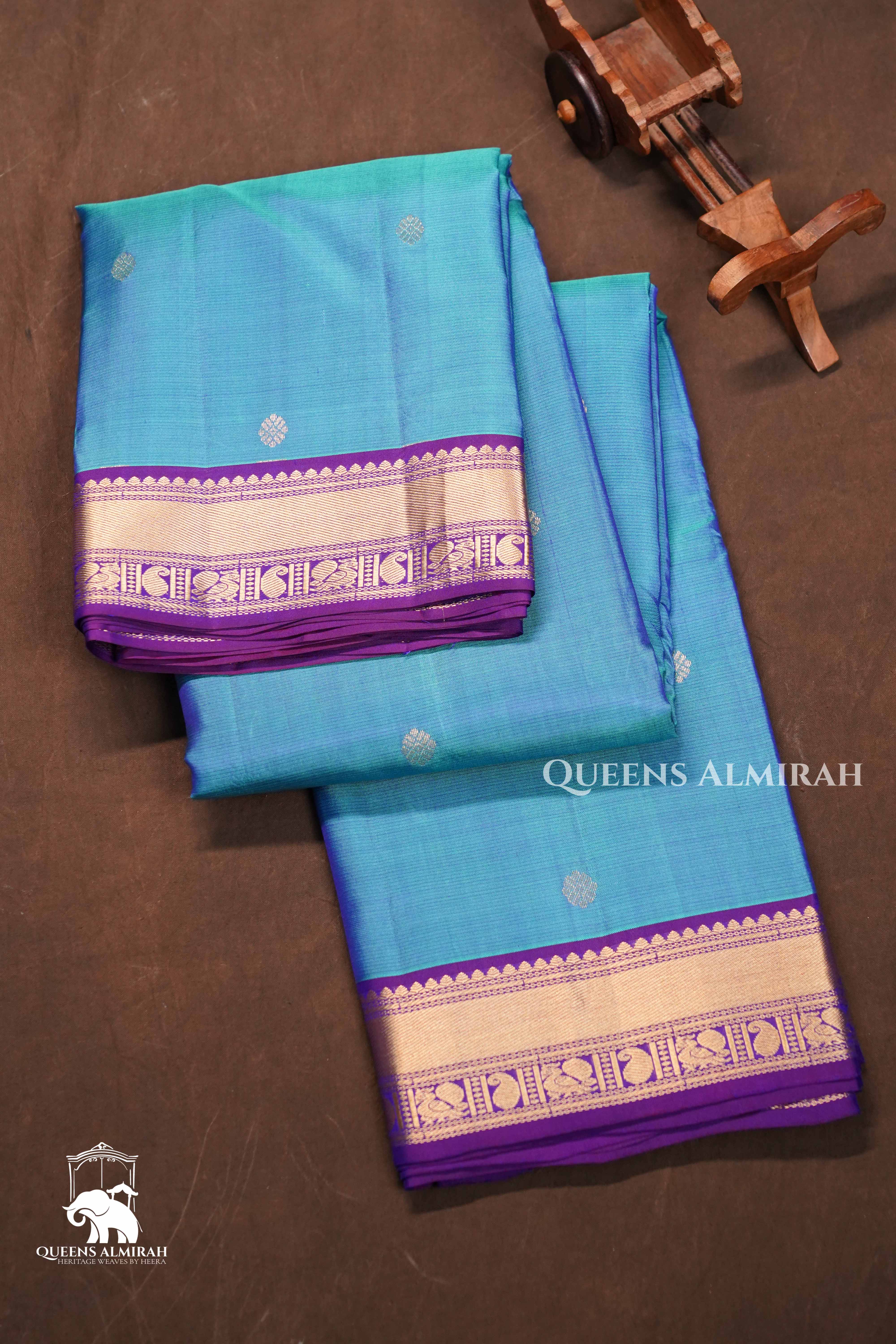 Sky Blue With Purple Pure Kanchivaram Silk Saree