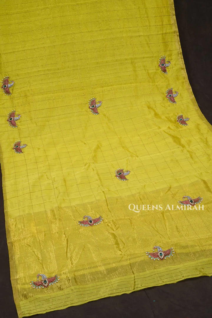 Yellow Maya Pakshi Designer Pure Chanderi Silk Saree