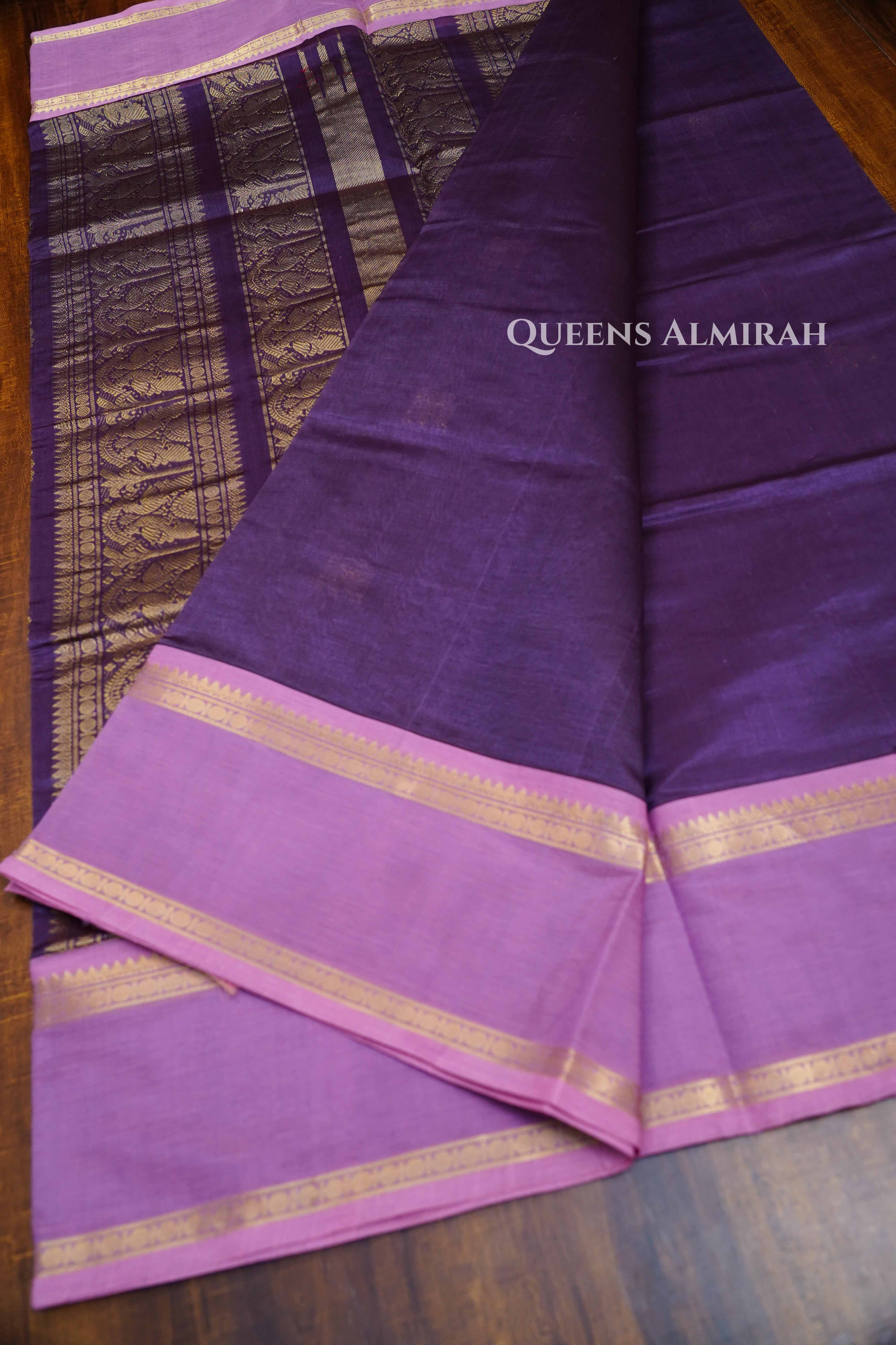 Dusky Purple Karaikudi Chettinad Silk Cotton Saree