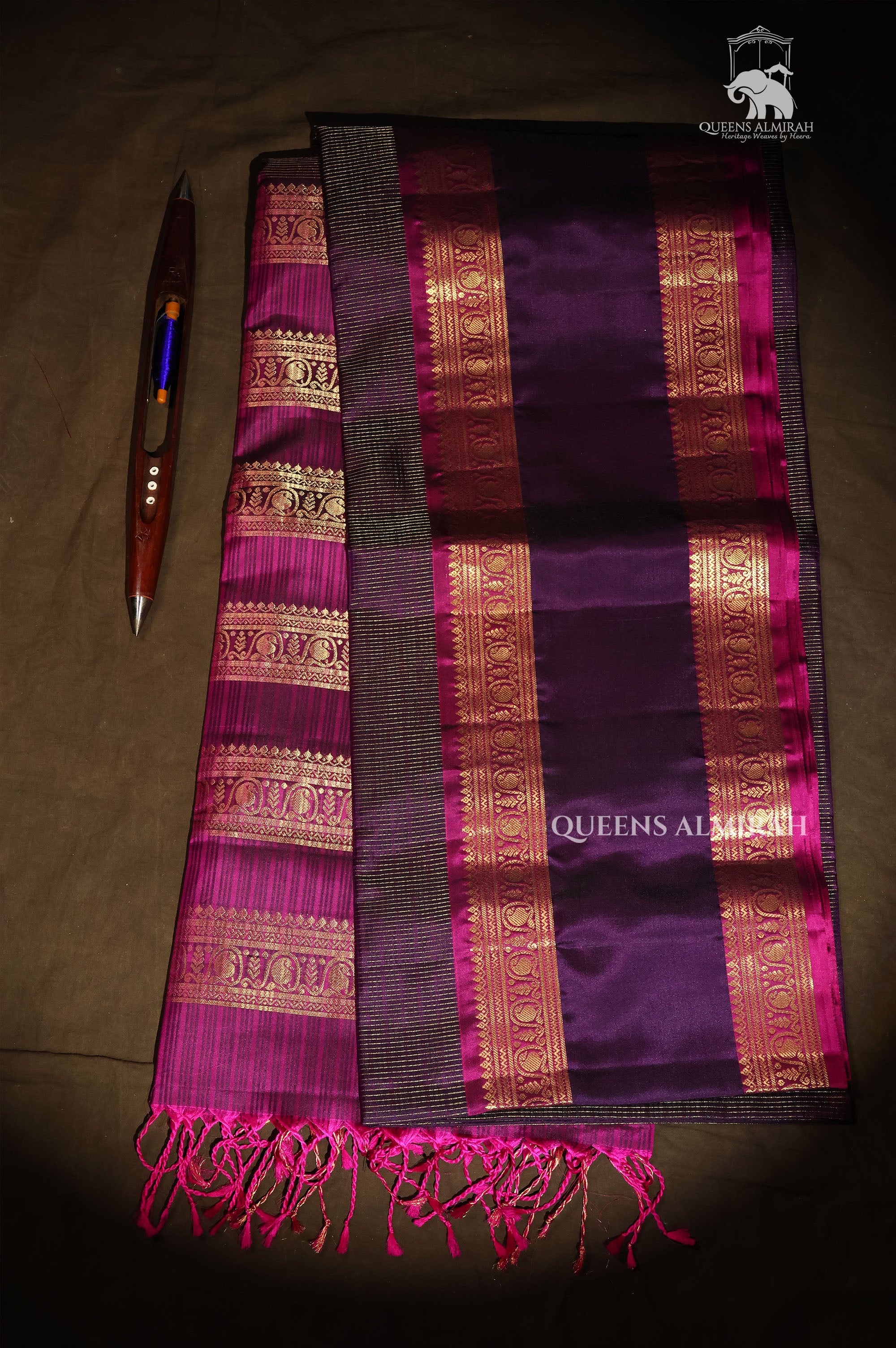 Deep Wine With Magenta Pink Rettapetta Border Payadi Pure Soft Silk Saree