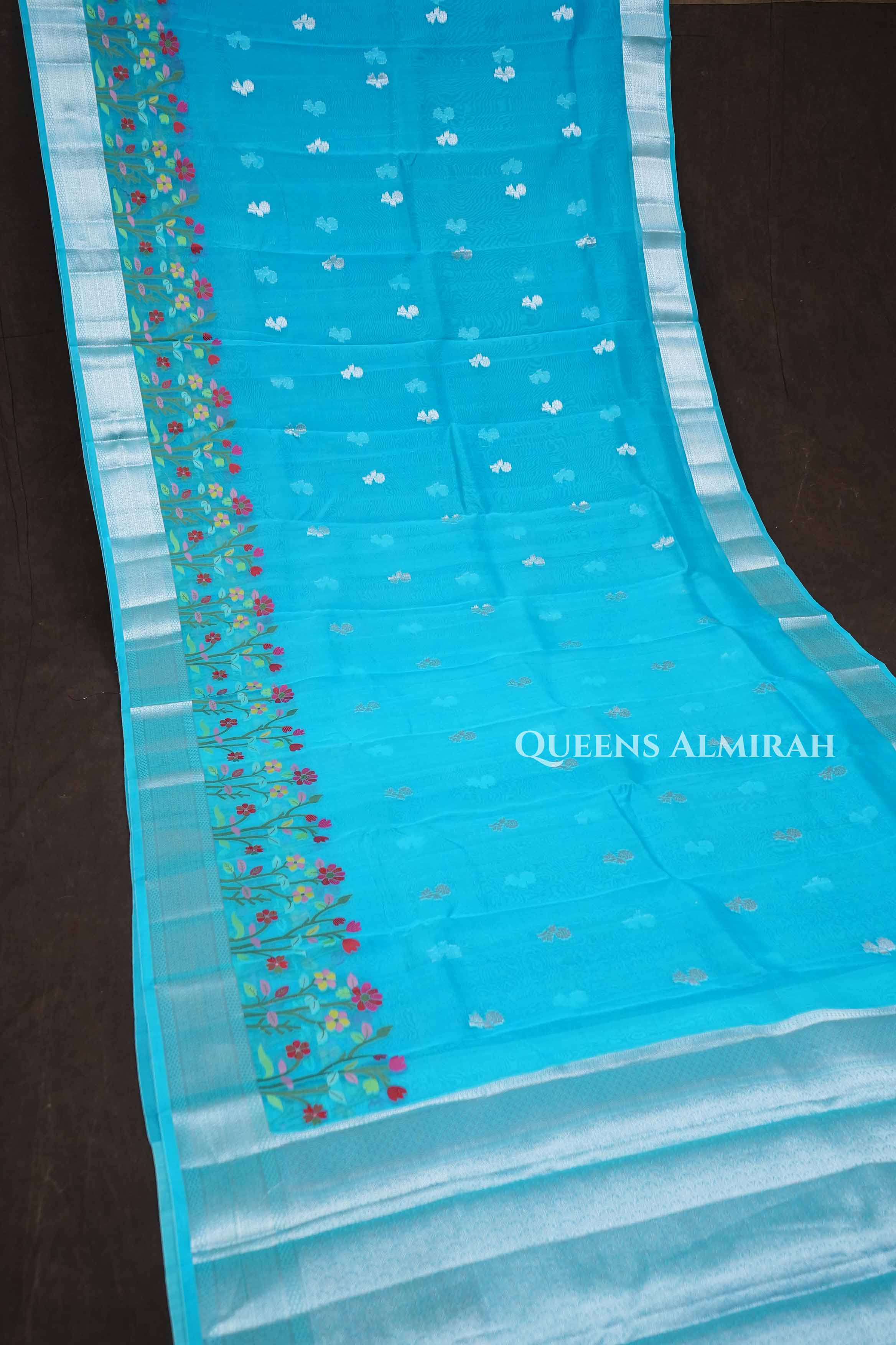 Sky Blue Jamdani Silk Organza Saree