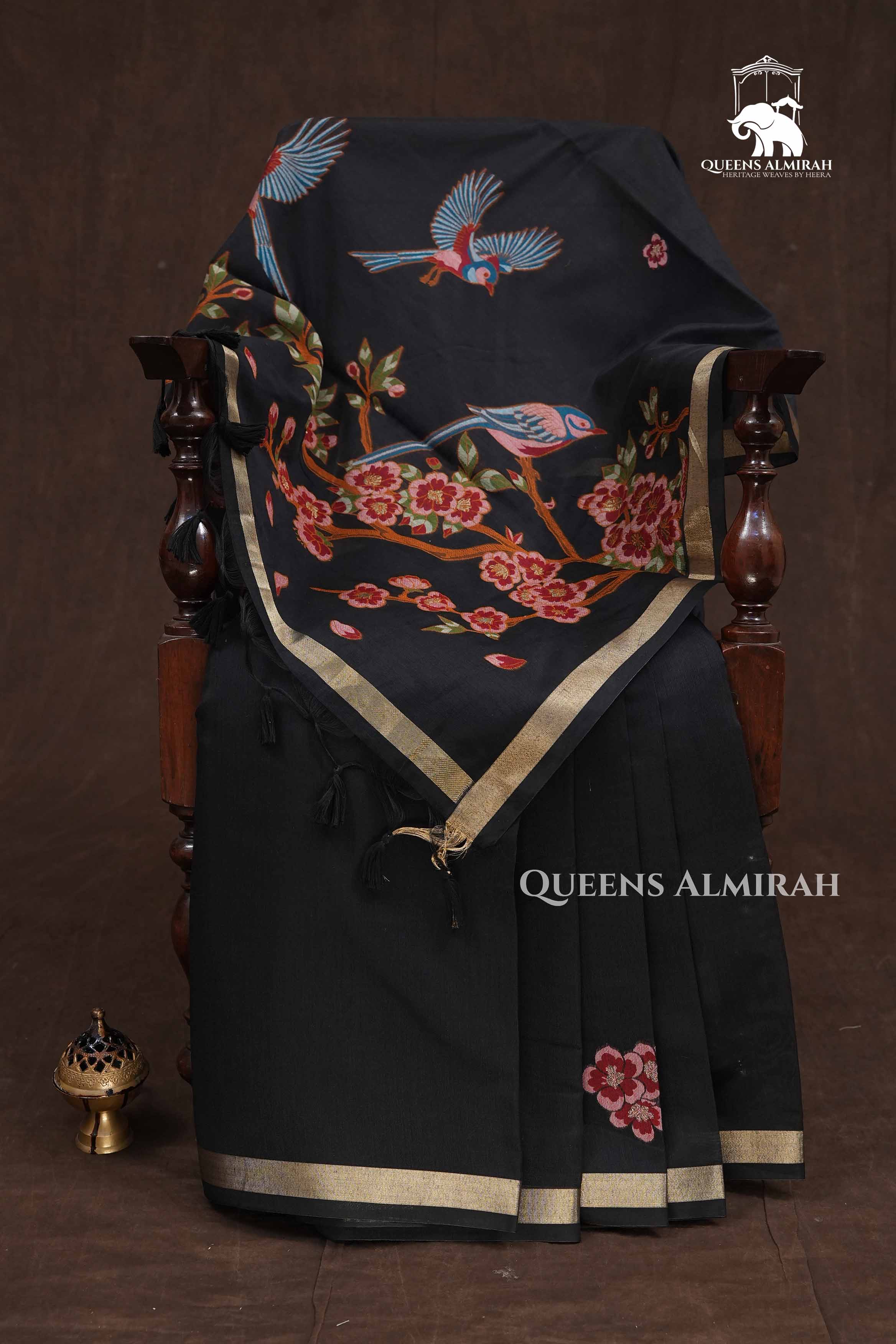 Black Chanderi Silk Cotton Saree