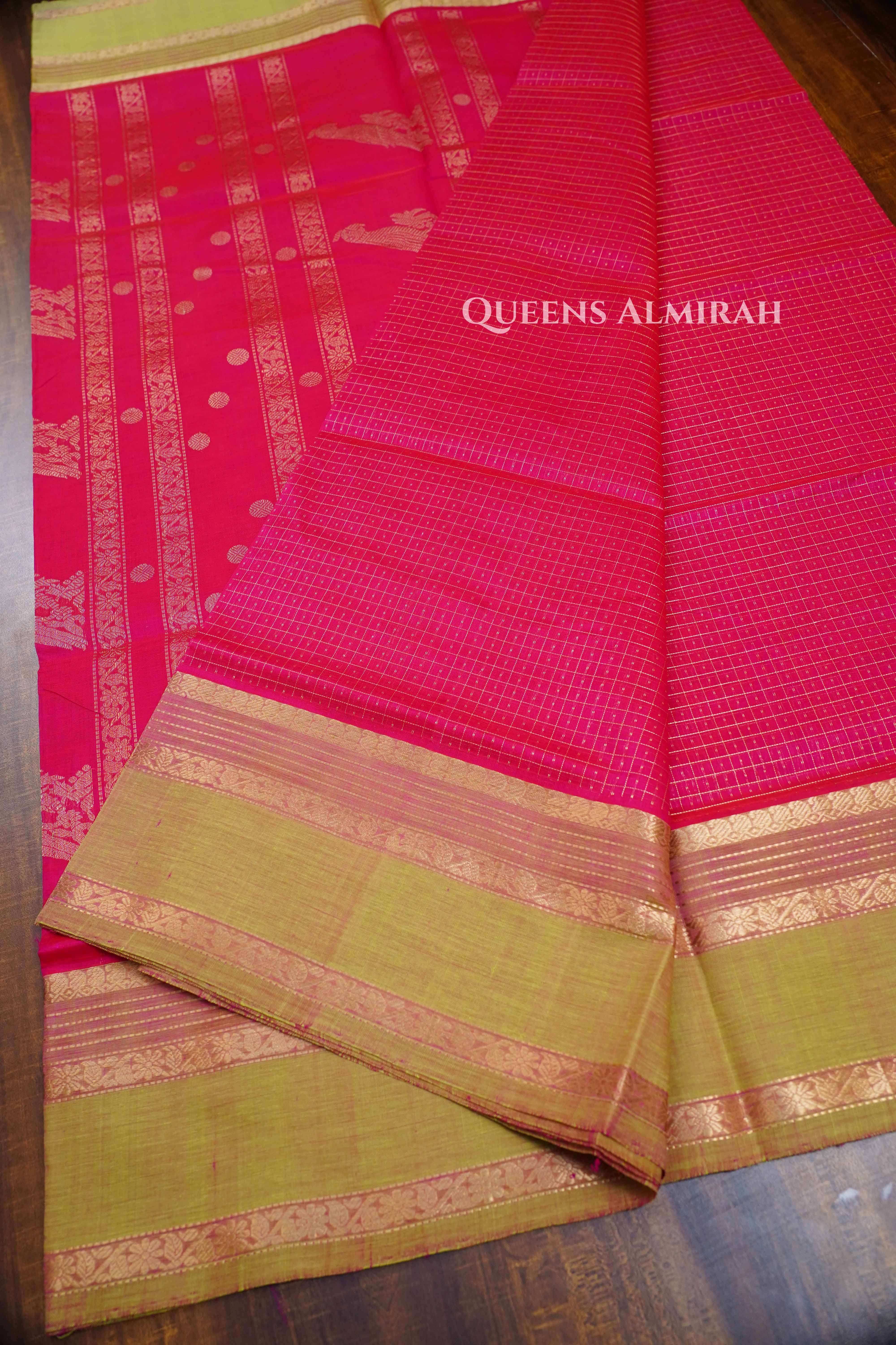 Magenta Pink-Karaikudi Chettinad Silk Cotton Saree