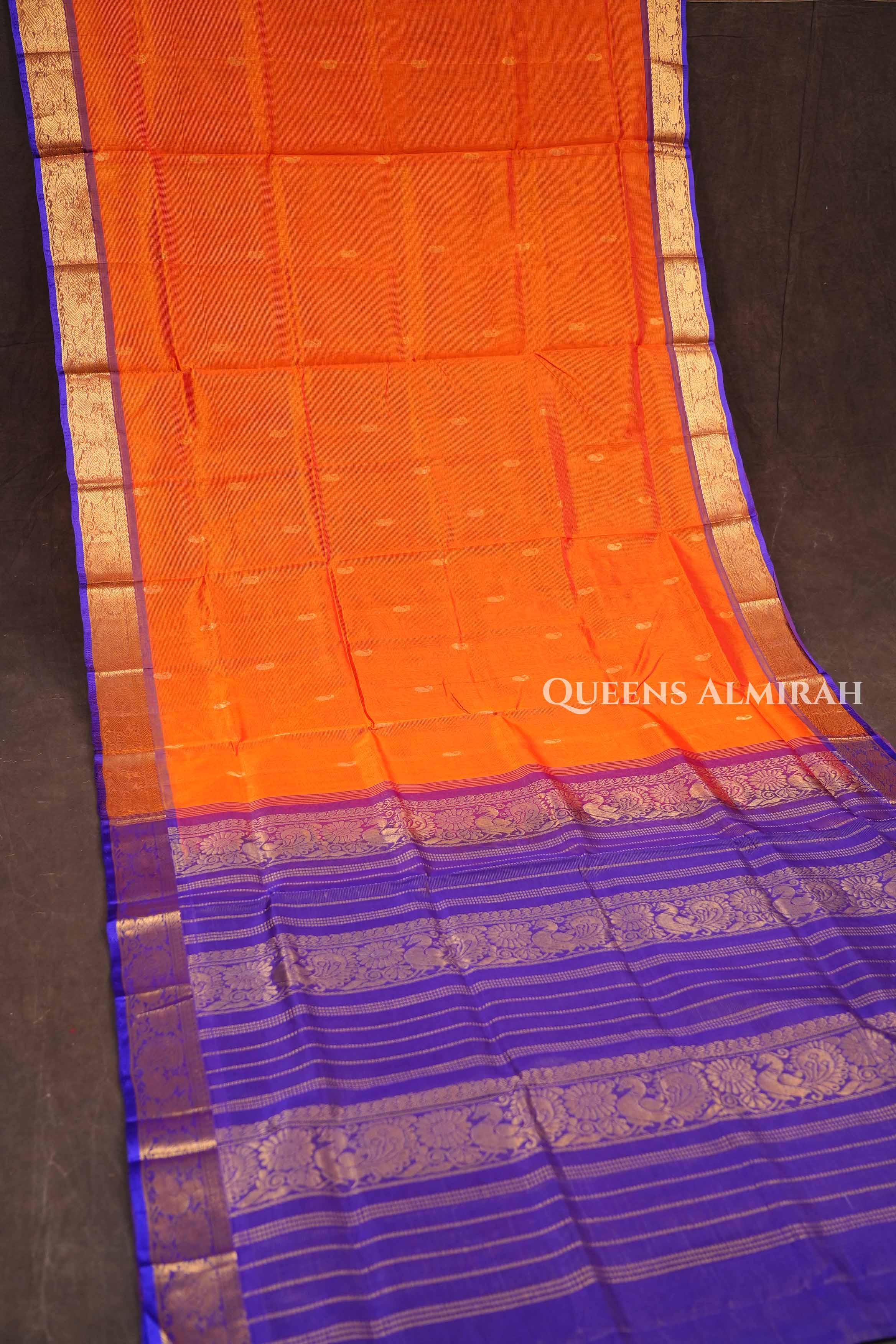 Orange With Purple Pure Silk Cotton Saree
