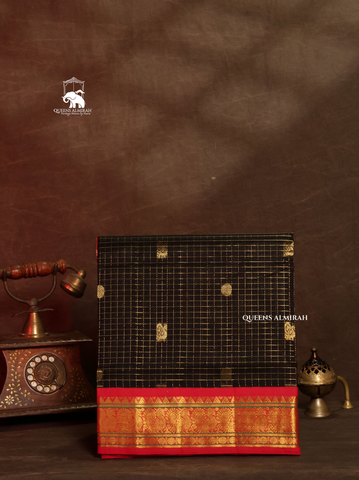 Black With Red Pure Silk Cotton Saree
