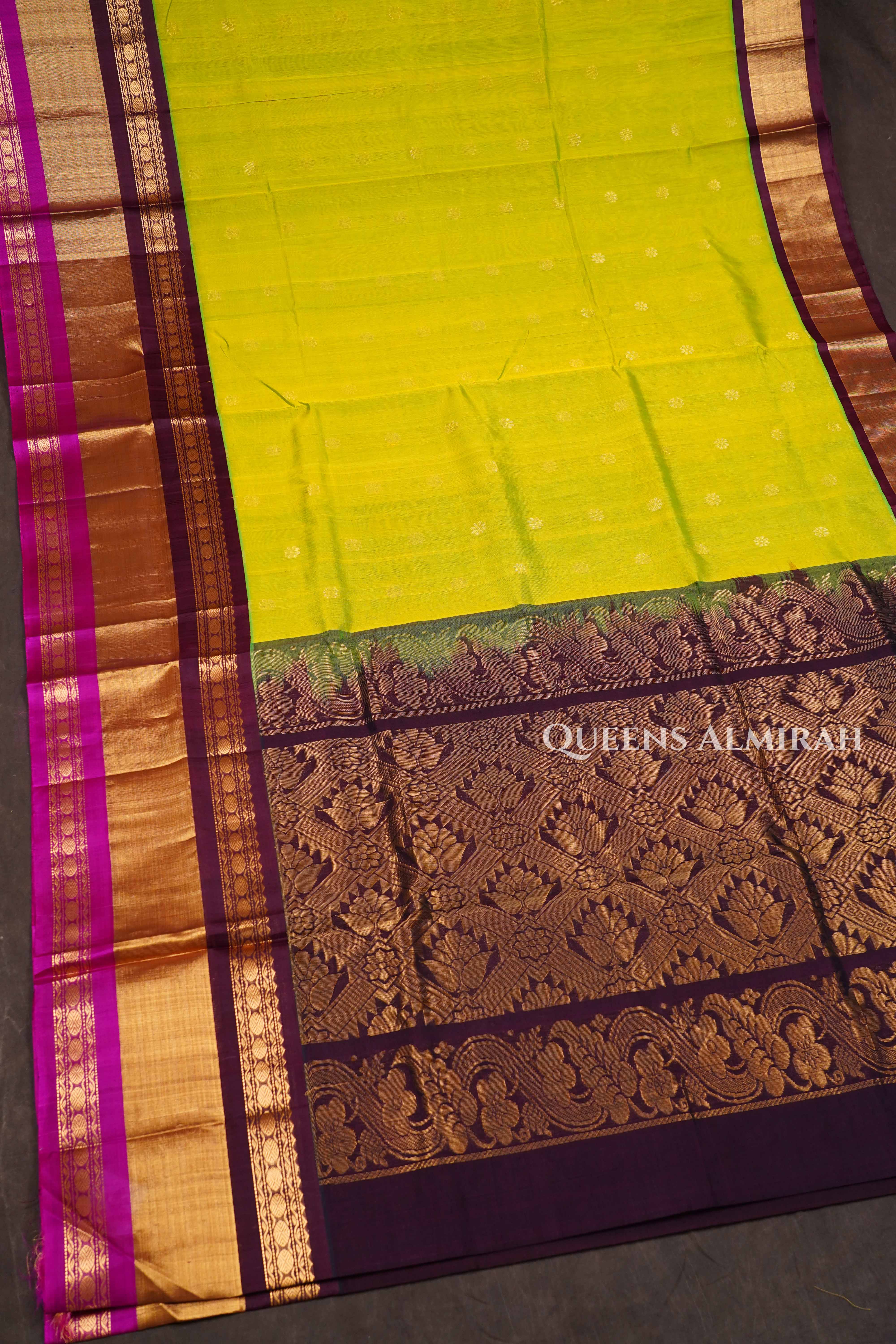 Olive Yellow Pure Kanchi Silk Cotton Saree