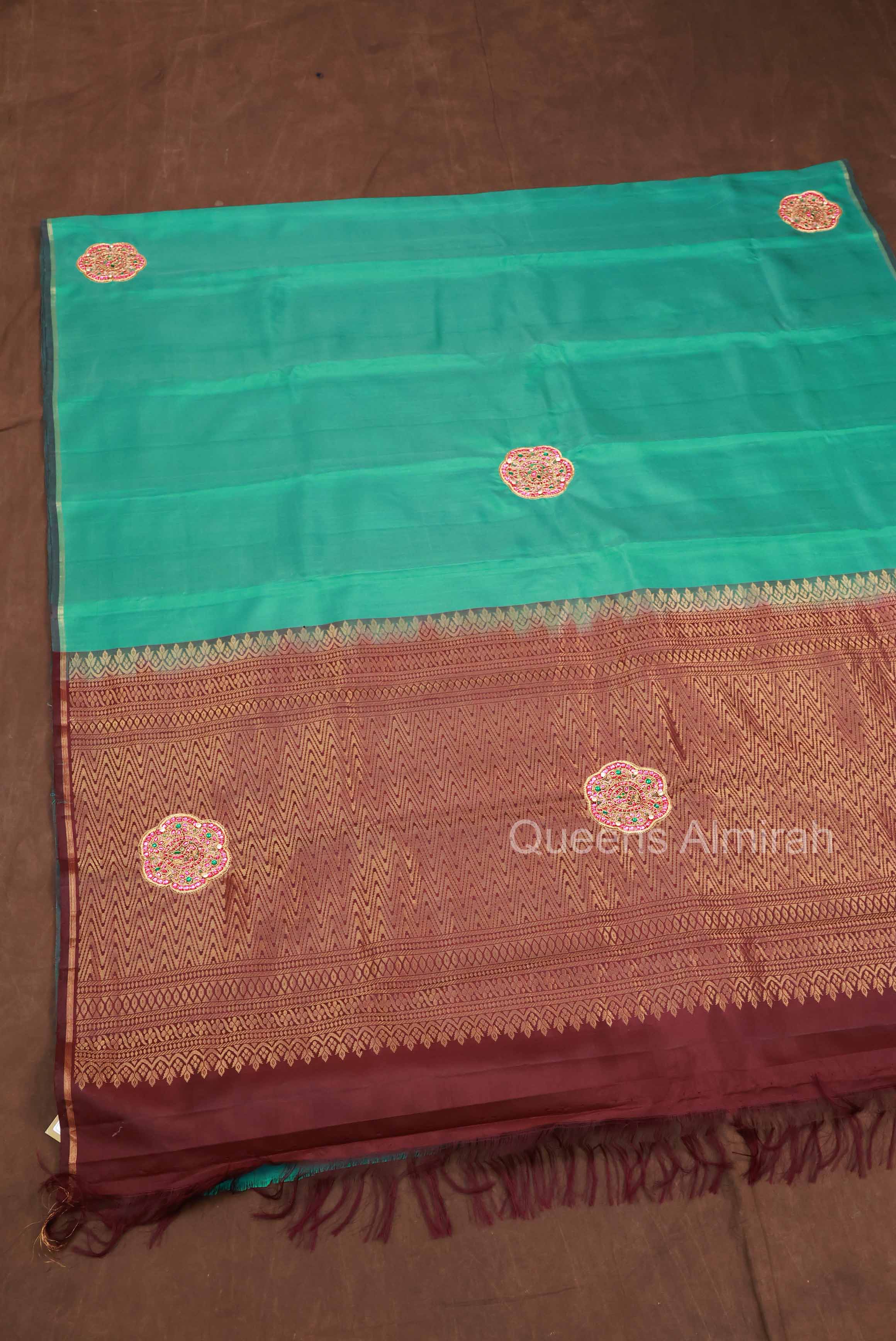 Mint Green With Cocoa Bean Rakkadai Designer Silk Saree