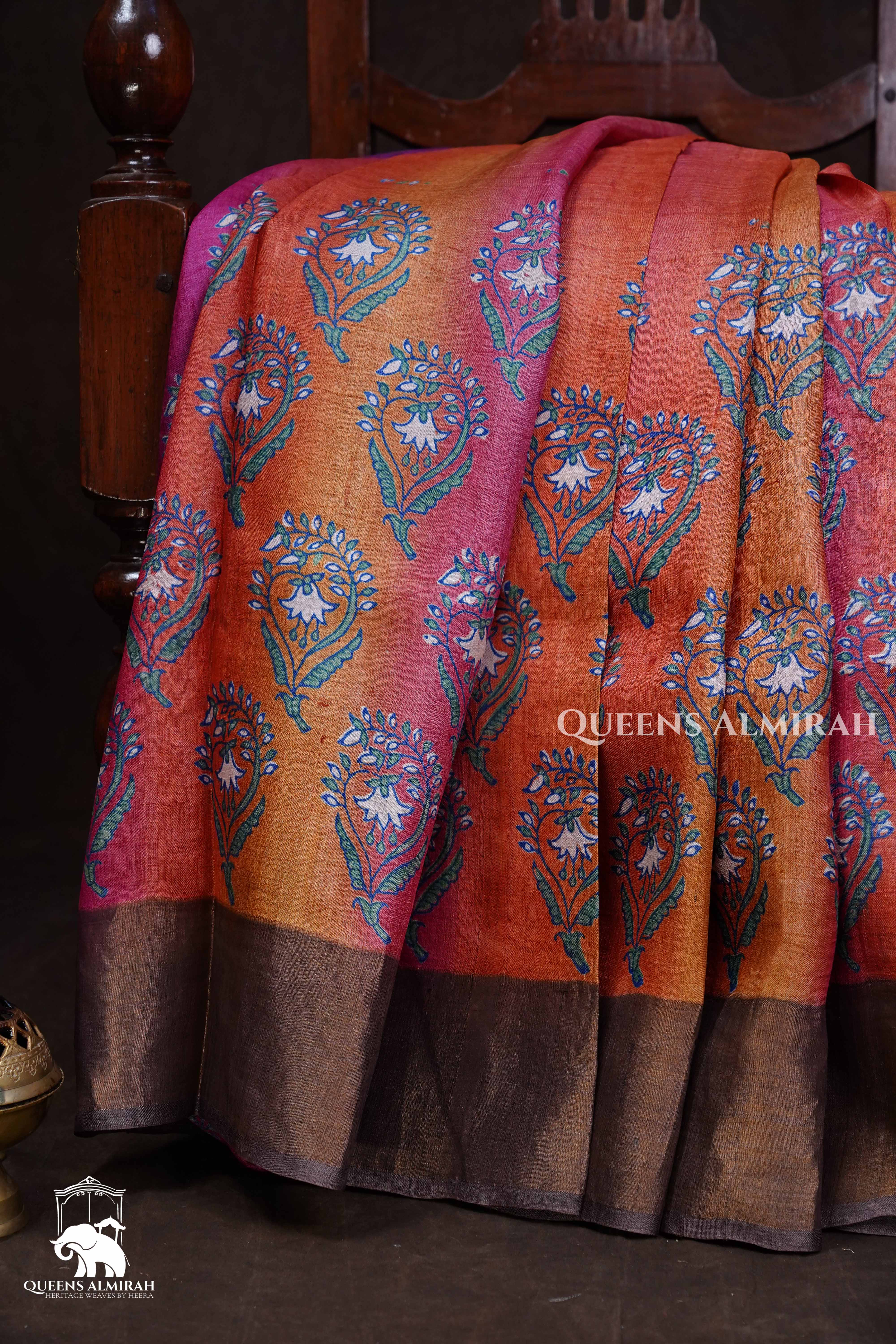 Multicolor Pure Tussar Silk Saree