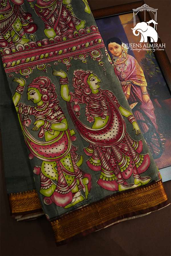 GREY GREEN  MANGALGIRI SAREE - Queens Jewel Emporium
