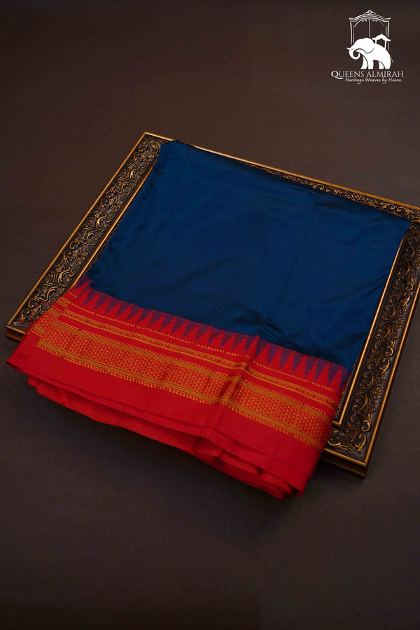 MARINE BLUE RED ILKAL SEMI SILK SAREE