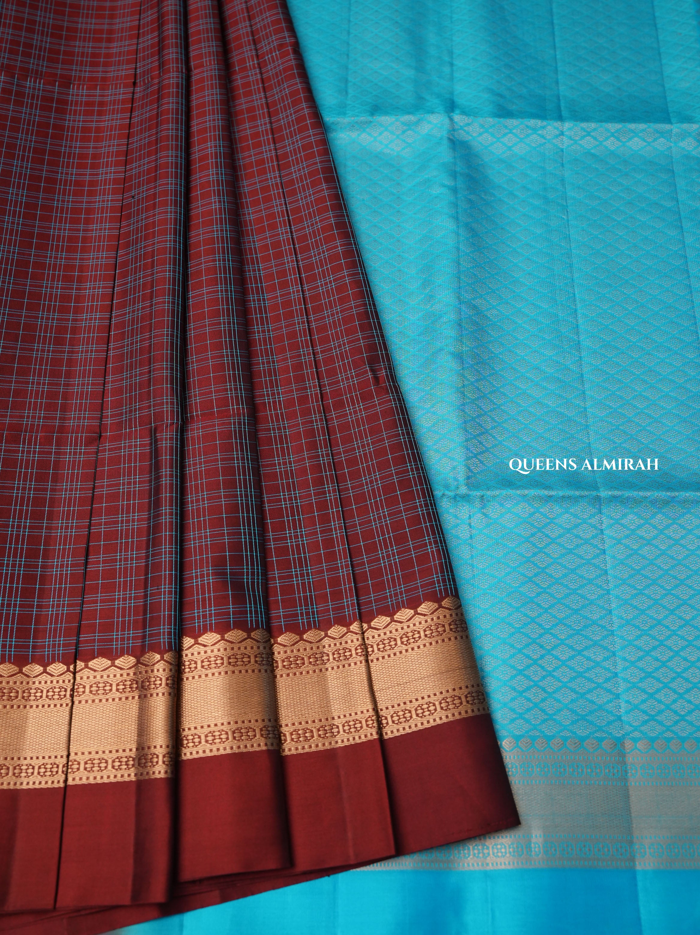 Dark Coffee Brown With Blue Pure Soft Silk Saree