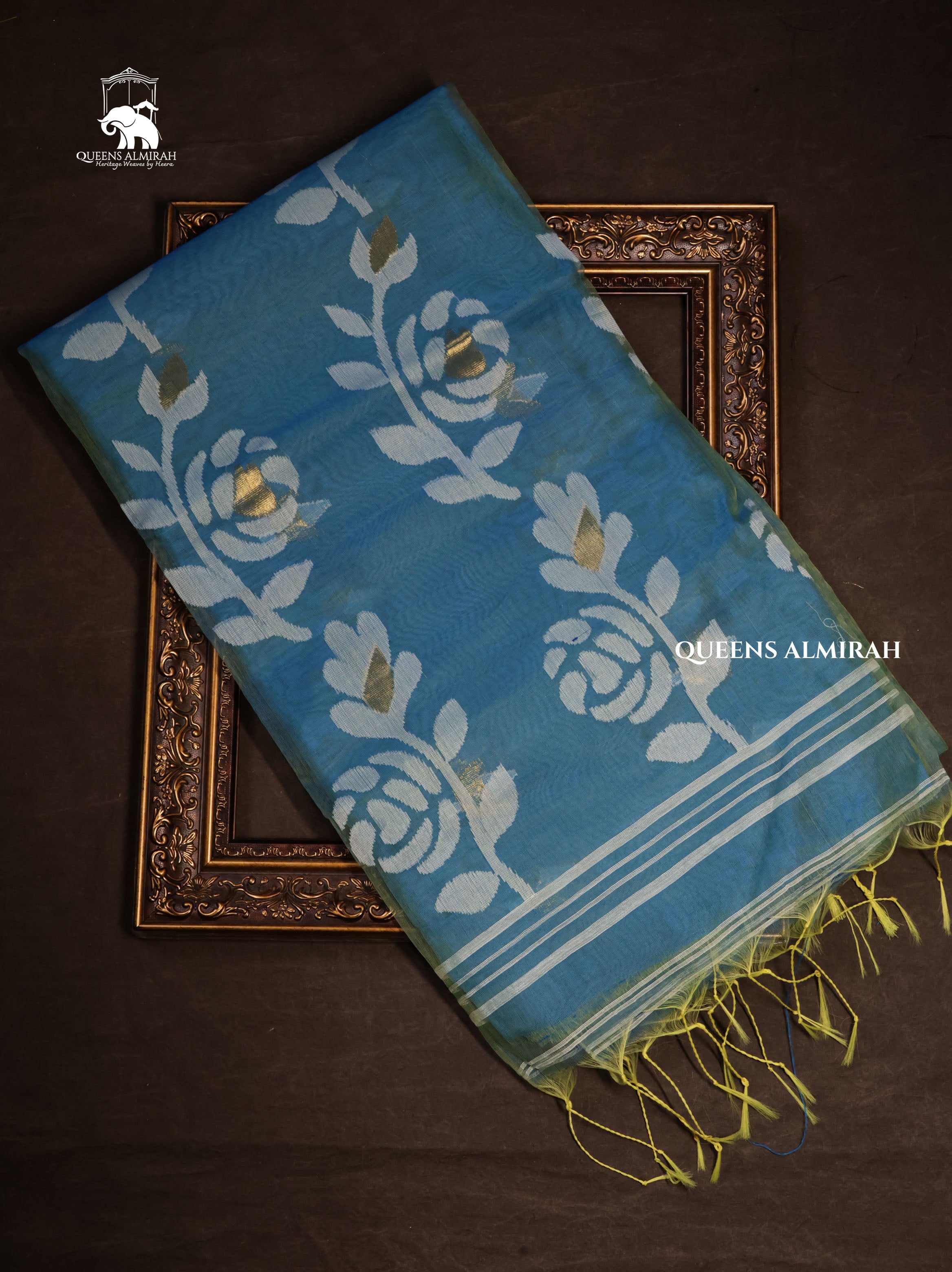 Blue Muslin Jamdani Saree