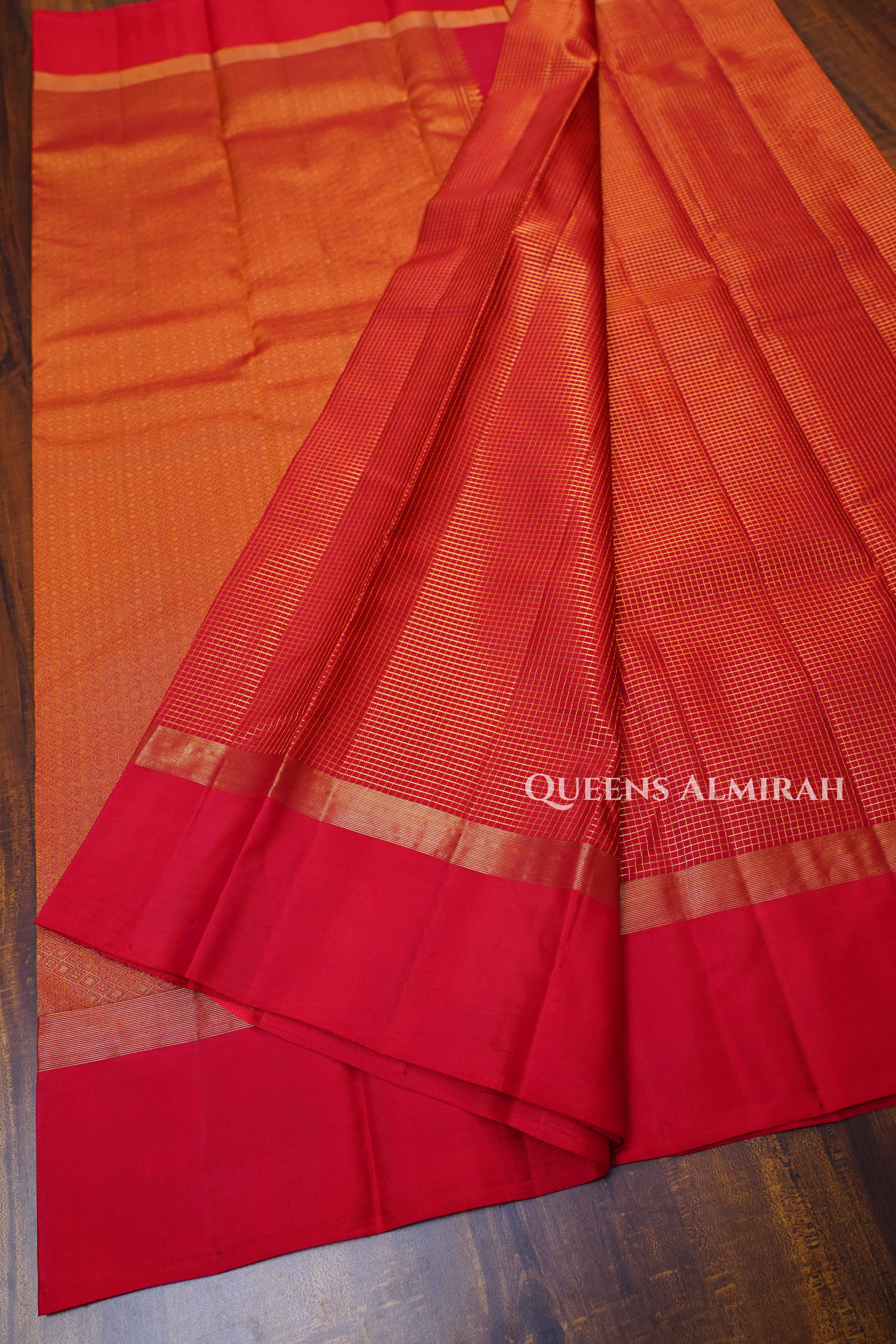Tomato Red Pure Kanchivaram Silk Saree