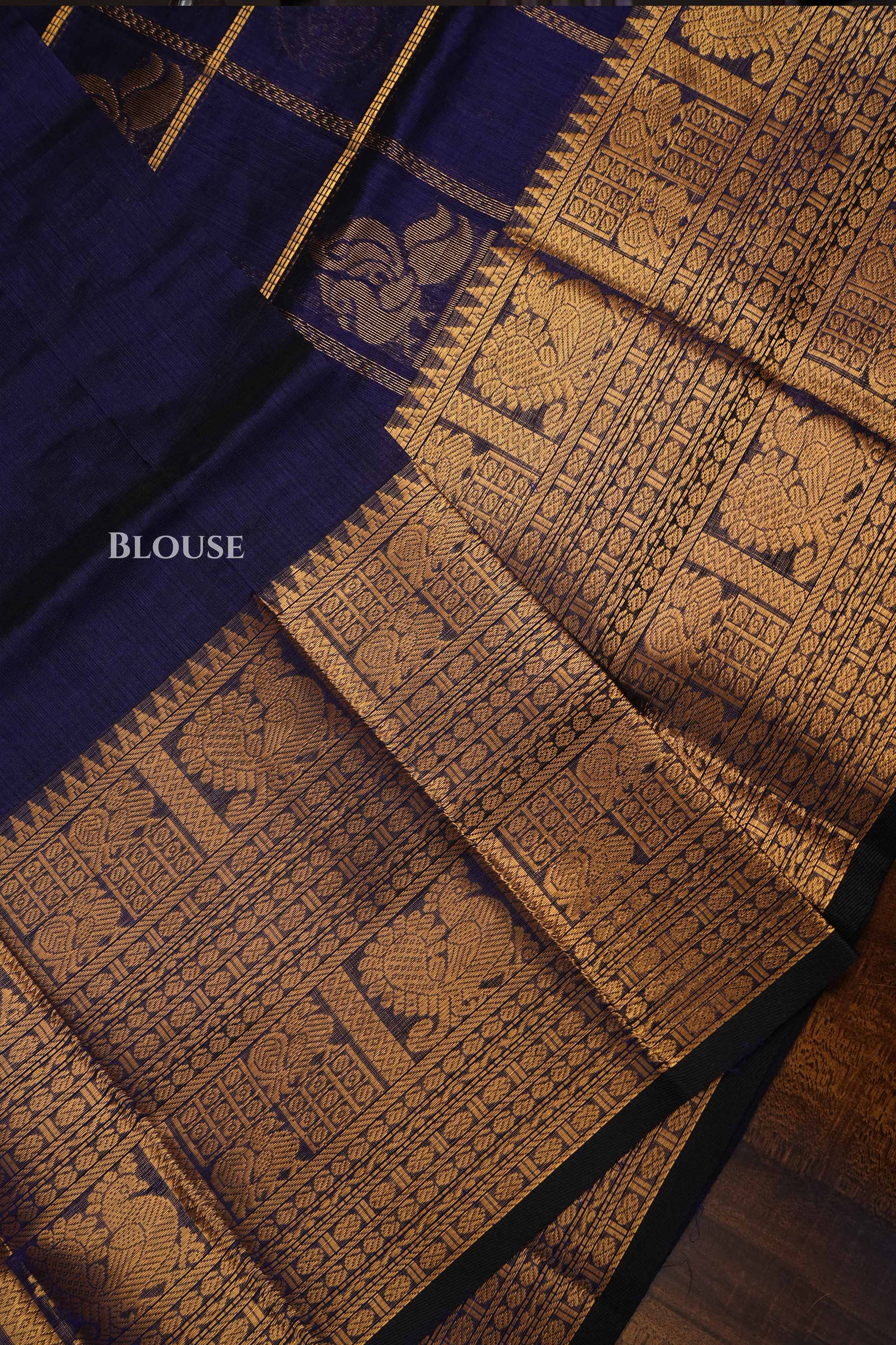 Dark Blue Pure Silk Cotton Saree