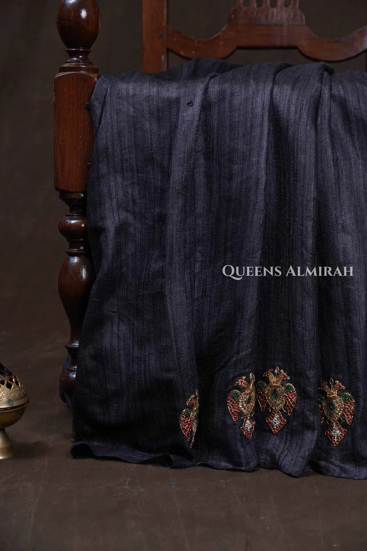 Black Ganda Berunda Pure Tussar Silk Saree