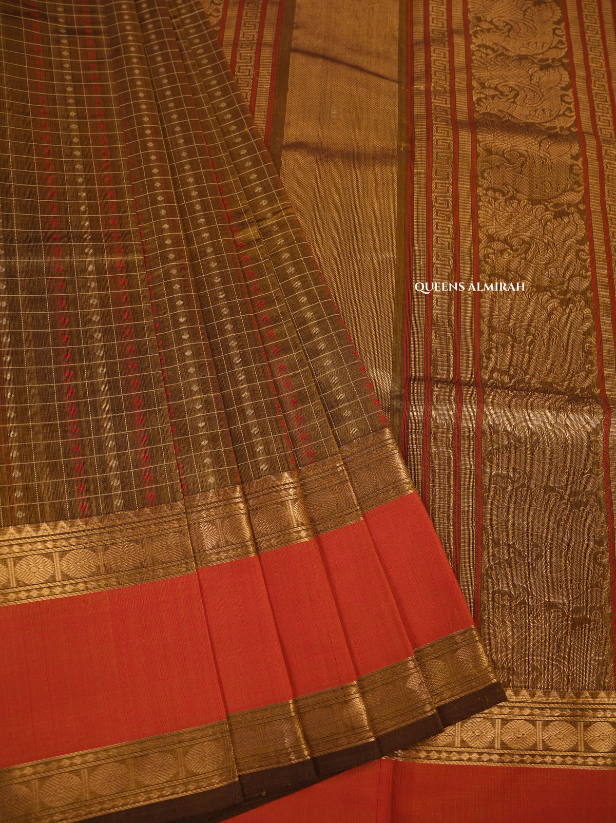 Antique Gold Color Chettinad Silk Cotton Saree