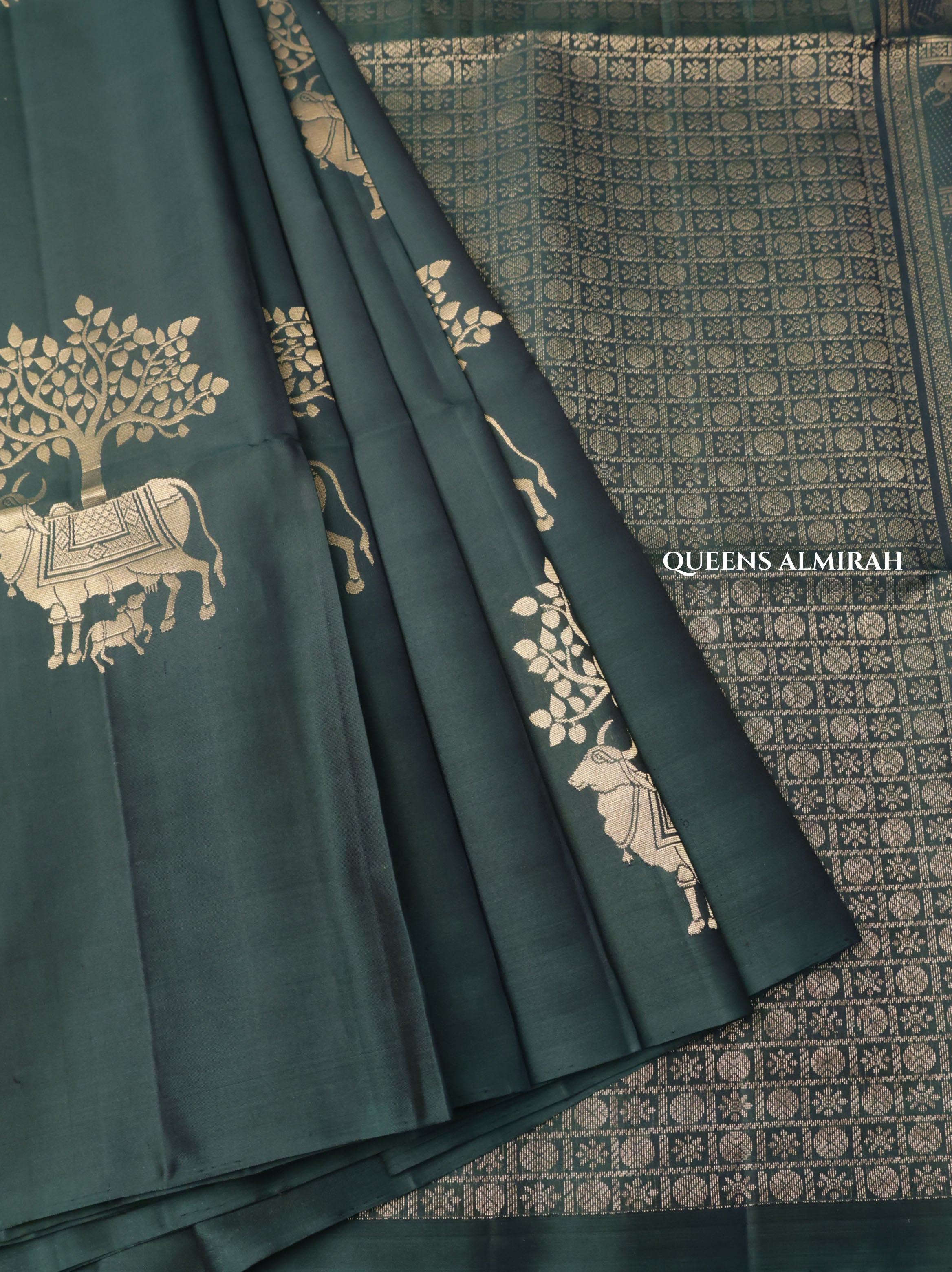 Dark Green Pure Soft Silk Saree